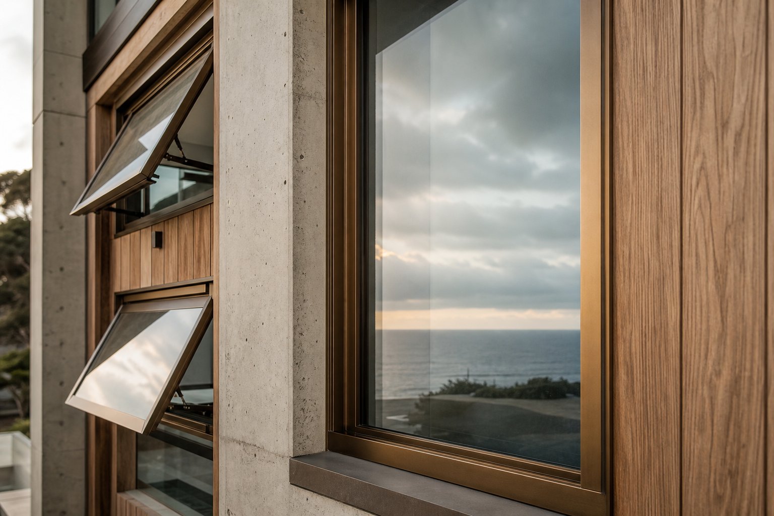 bronze anodised aluminium window frames showing the unique metallic depth achievable only through electrochemical colouring