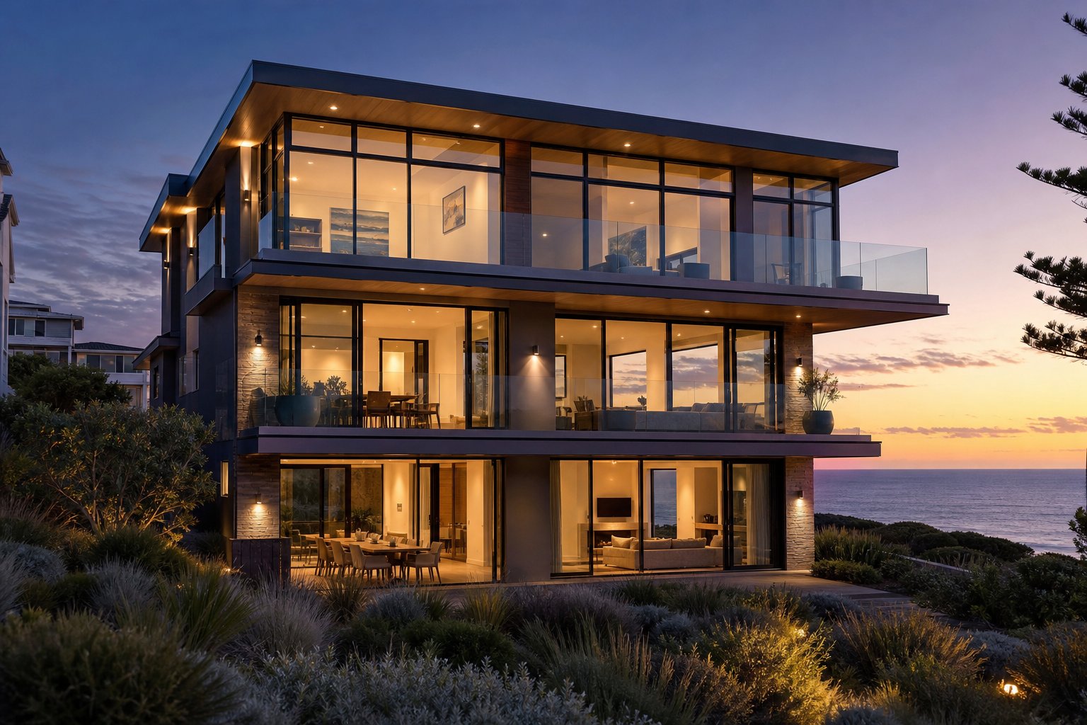 coastal australian home featuring a tailored combination of aluminium frame types selected for climate and architectural style