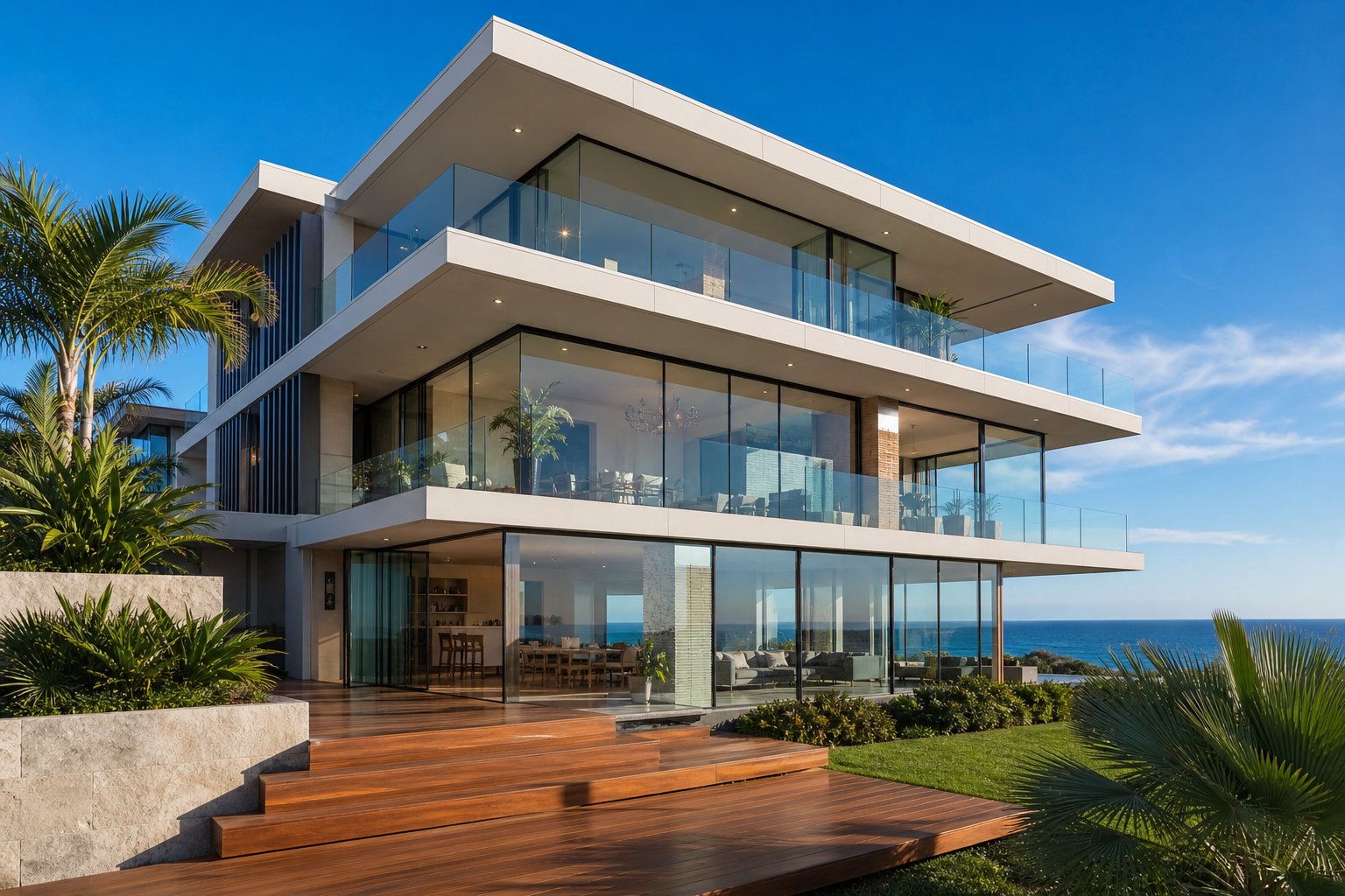 coastal australian home featuring marine grade frameless aluminium windows designed for salt air and high wind environments