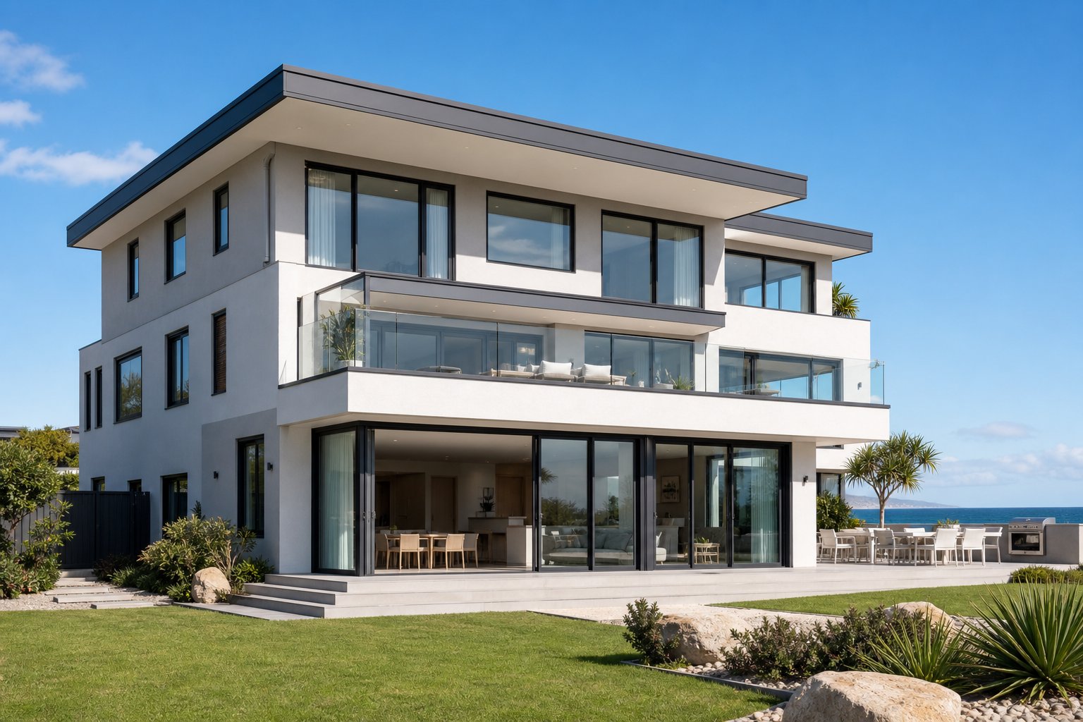 contemporary australian home featuring various aluminium sliding window sizes across multiple storeys