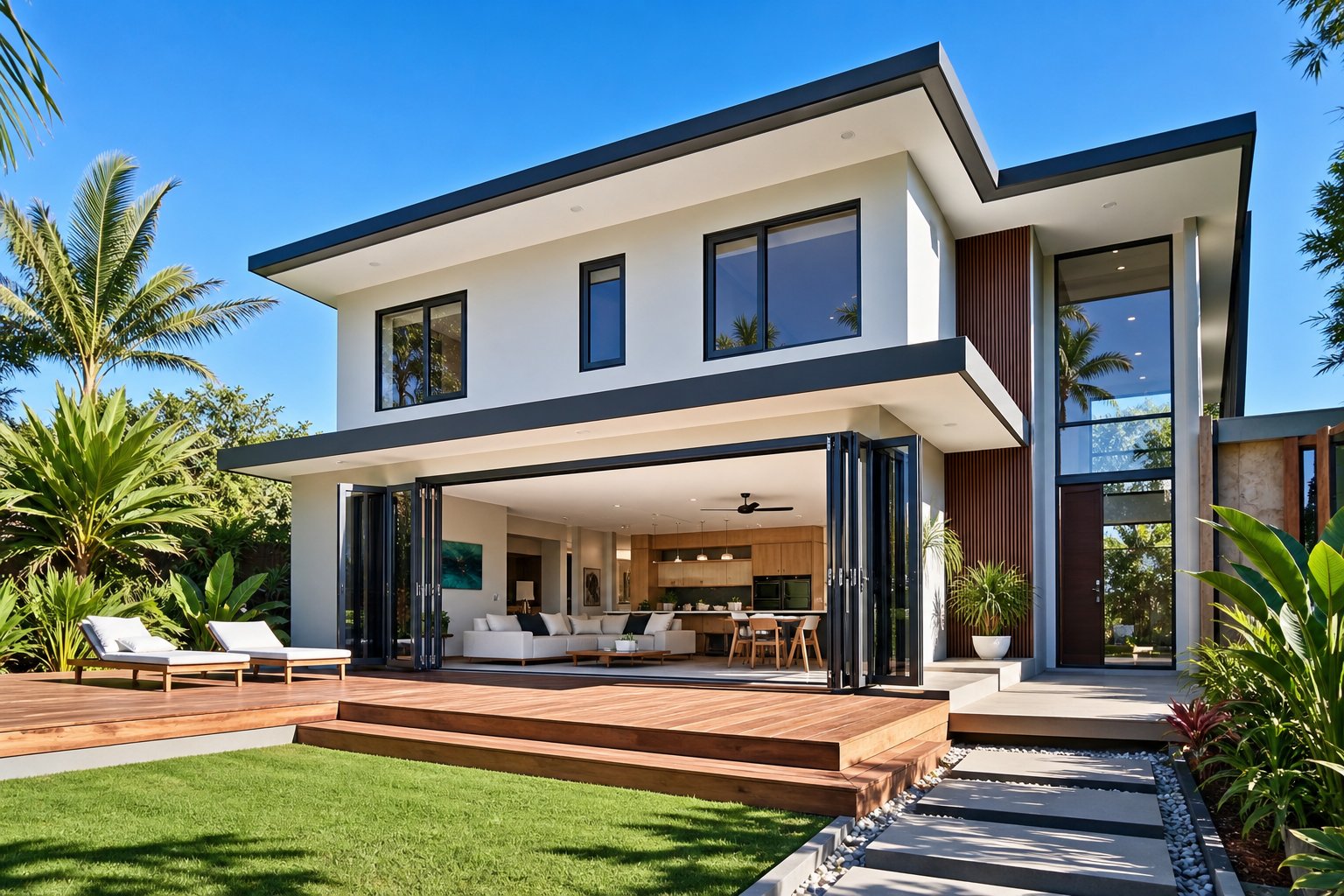 contemporary australian home showcasing bi fold doors casement windows and fixed aluminium panels across a unified facade