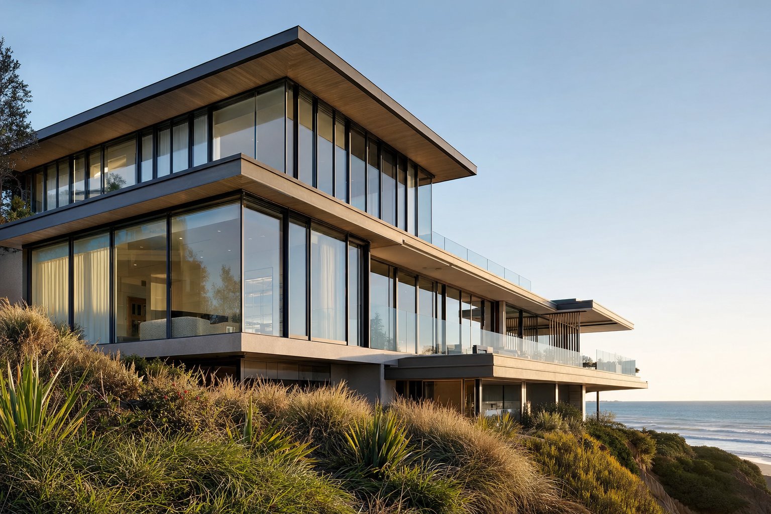 contemporary coastal australian home featuring double glazed aluminium windows designed to withstand salt air exposure