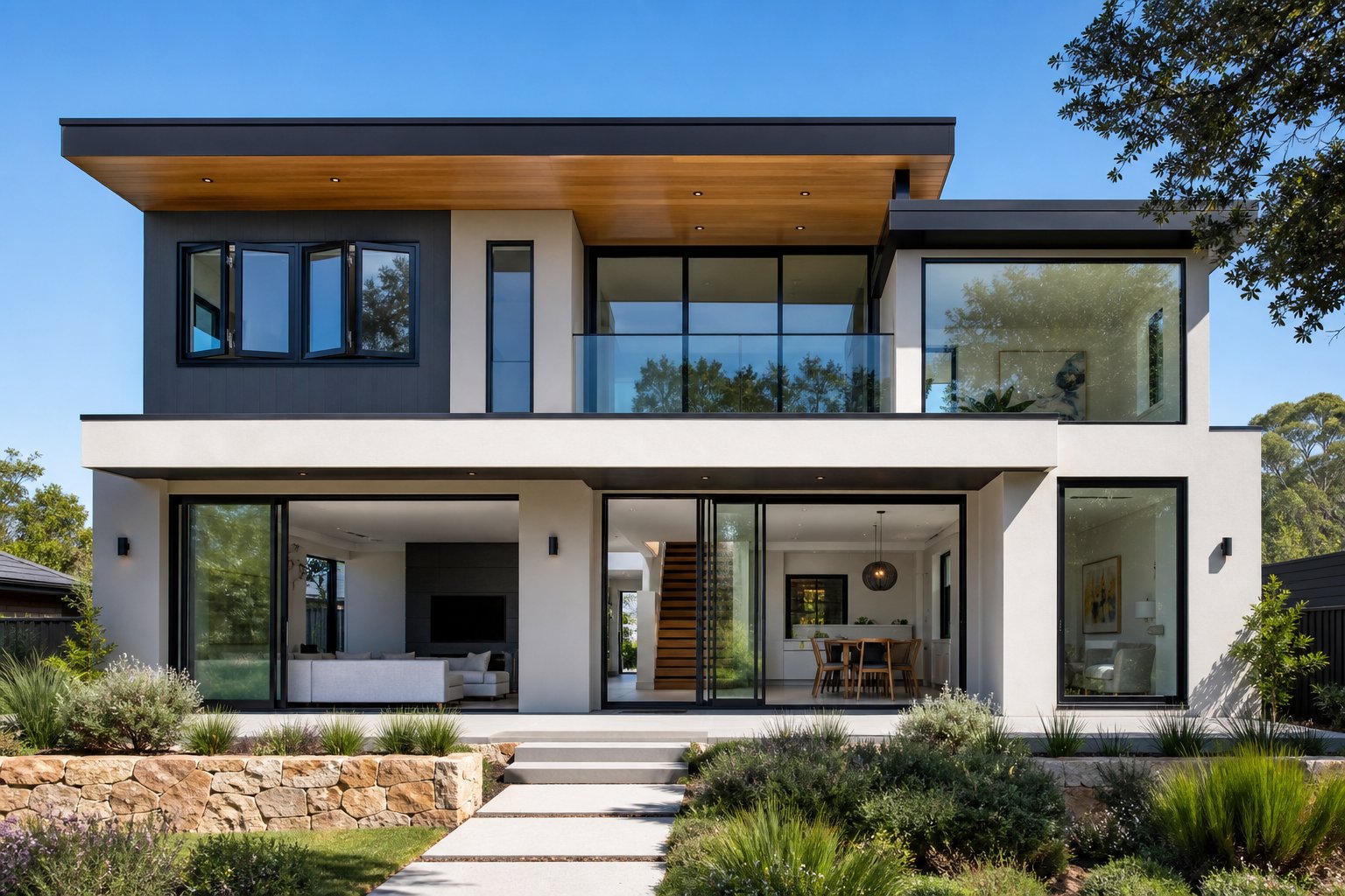 contemporary home featuring casement sliding and fixed aluminium window profiles suited to different ventilation options
