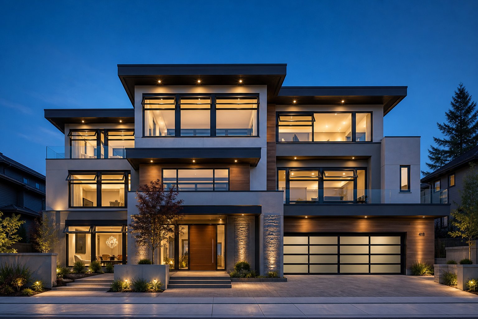 coordinated aluminium canopy and window system across a multi storey contemporary australian residence