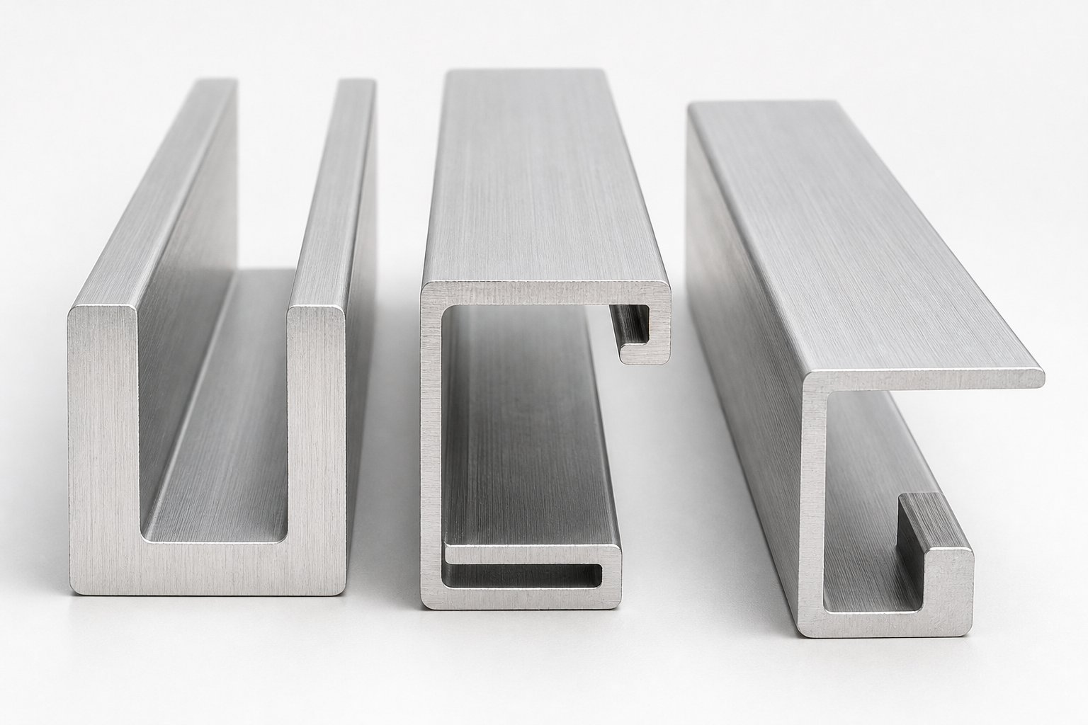 cross sectional comparison of u channel c channel and j channel aluminium track profiles