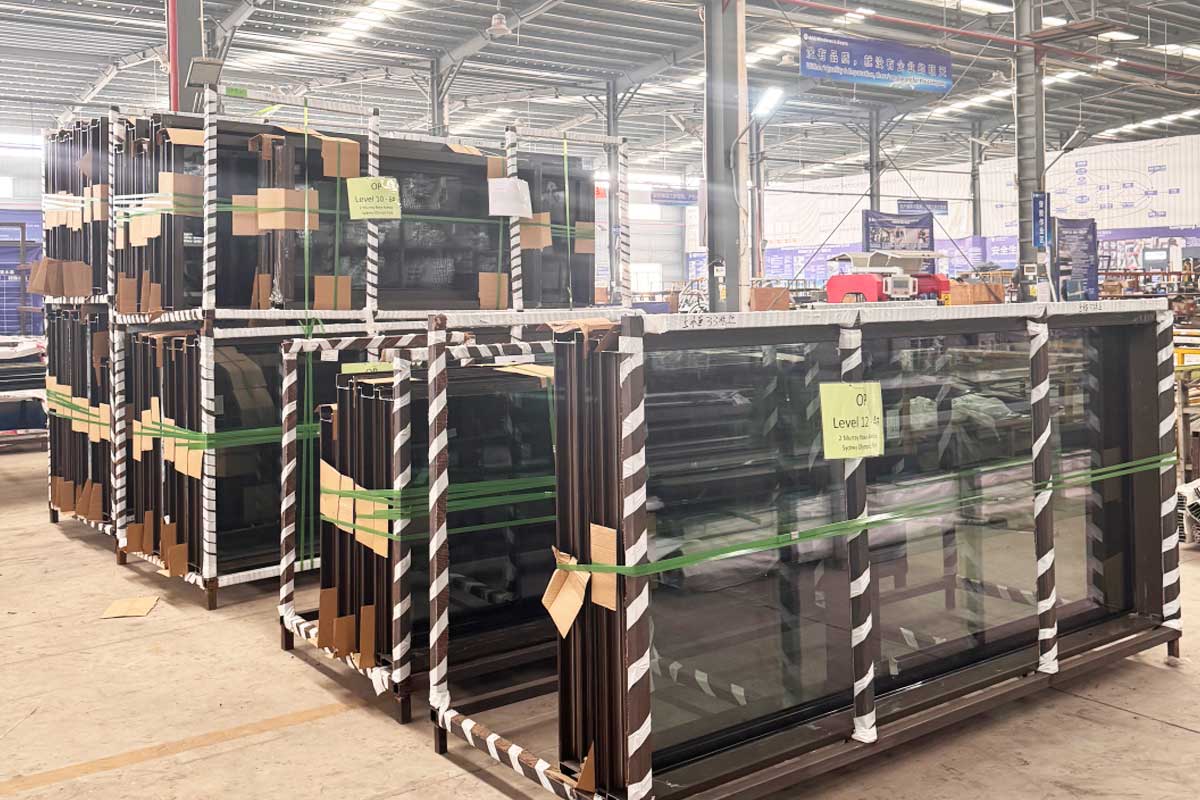 custom aluminium window frames in production at a fabrication facility before quality inspection and delivery