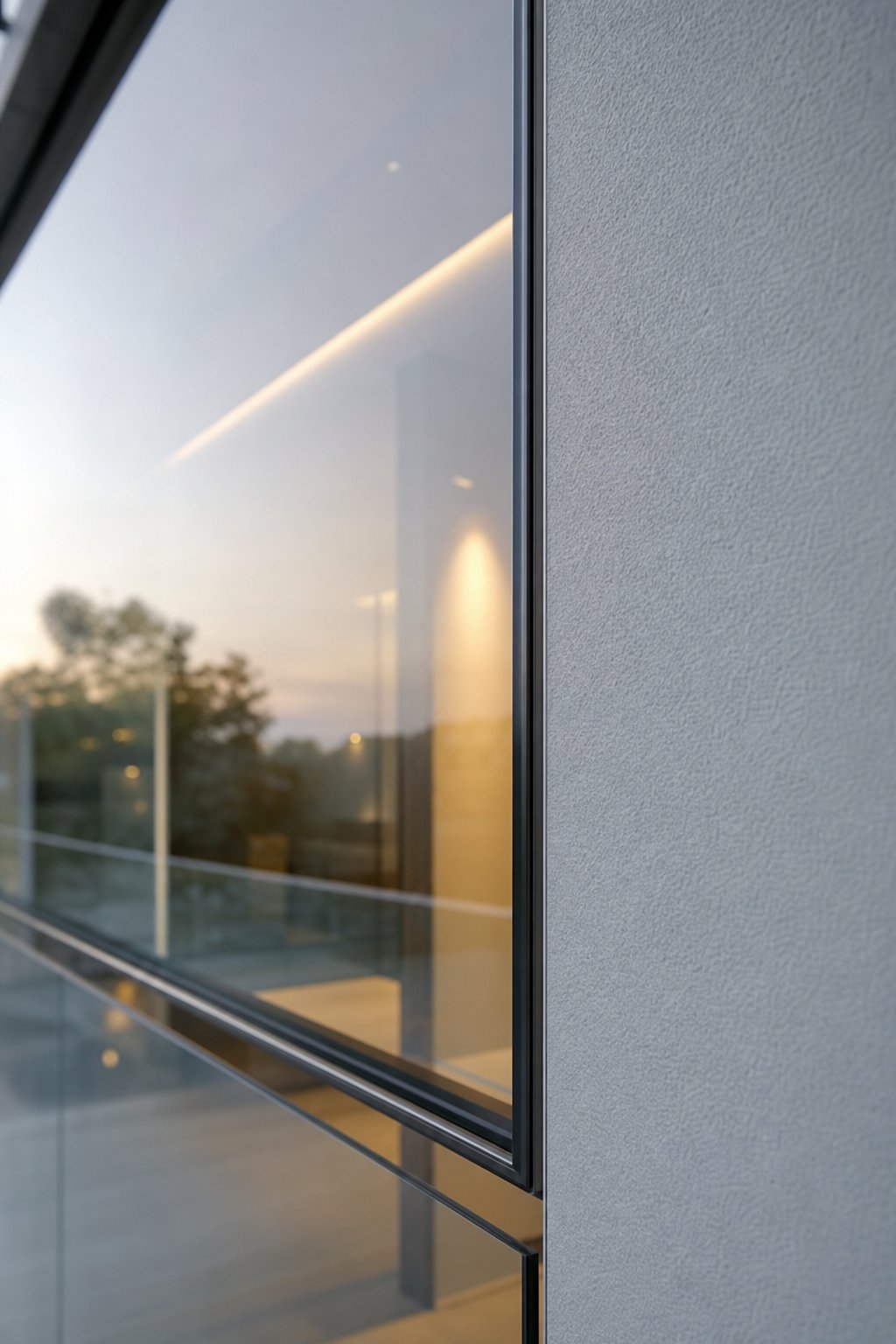 detail view of frameless aluminium window edge profile demonstrating precision engineering and thermal performance