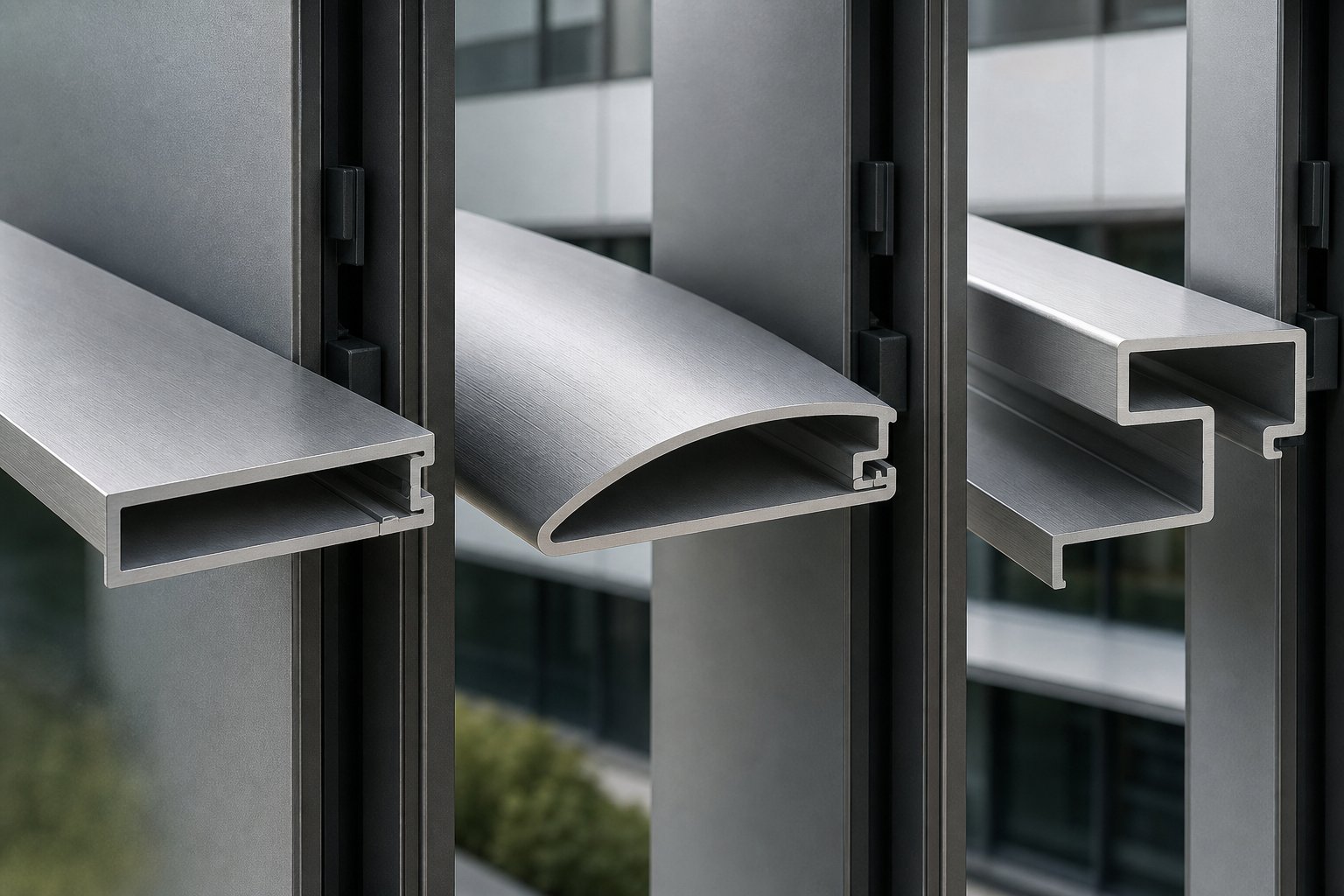 different aluminium louvre blade profiles showing flat aerofoil and z blade cross sections