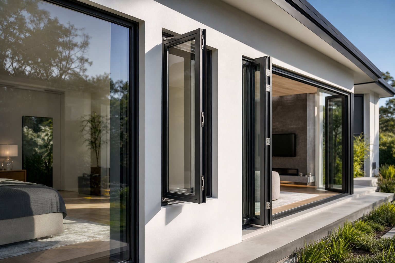 different aluminium window styles ranging from fixed panels to bi fold configurations