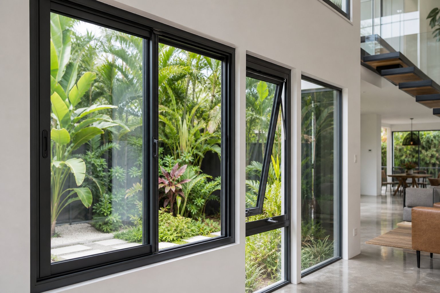different aluminium window types working together in a modern queensland home