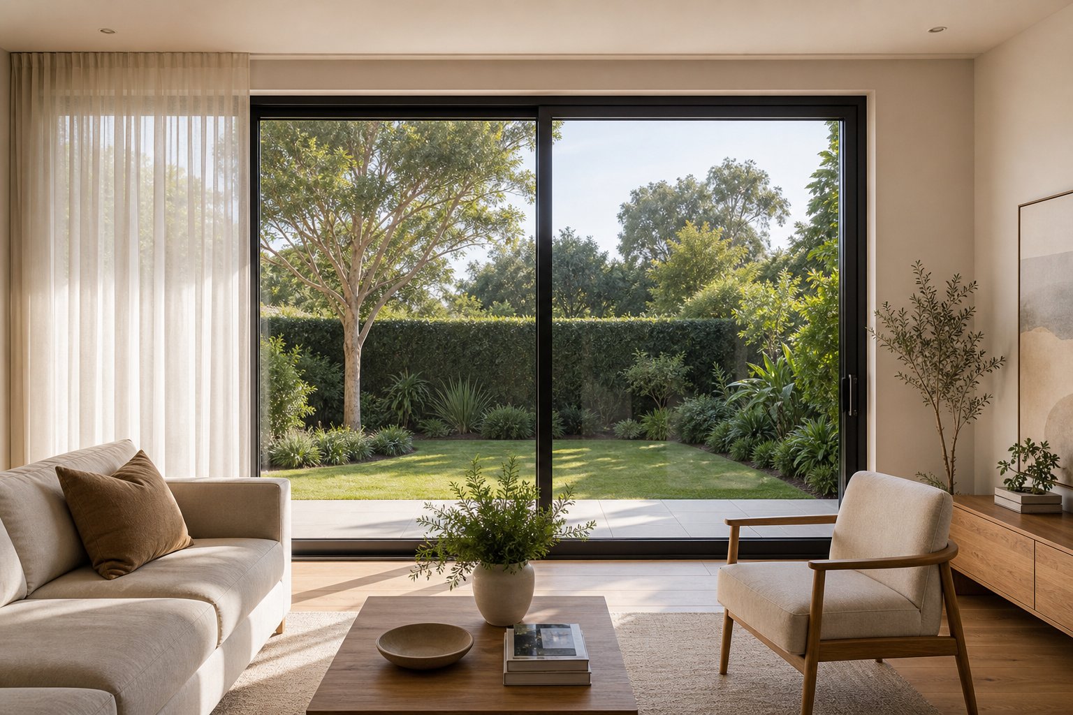 double glazed aluminium sliding window with heavy duty profile in a contemporary australian living space