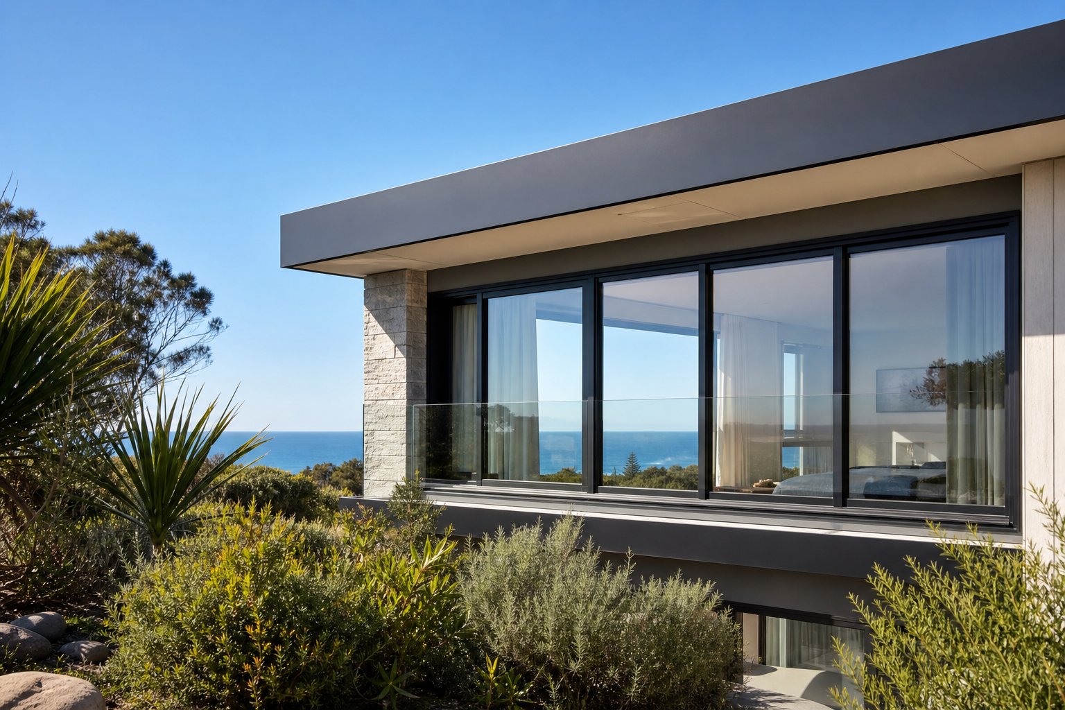 durable powder coated aluminium sliding window on a coastal australian home demonstrating long term weather resistance