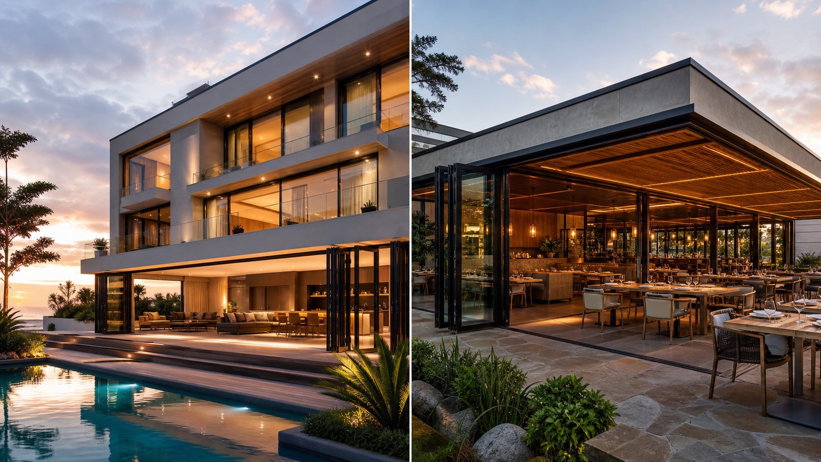 folding aluminium windows serving both premium residential and commercial hospitality applications with wide unobstructed openings
