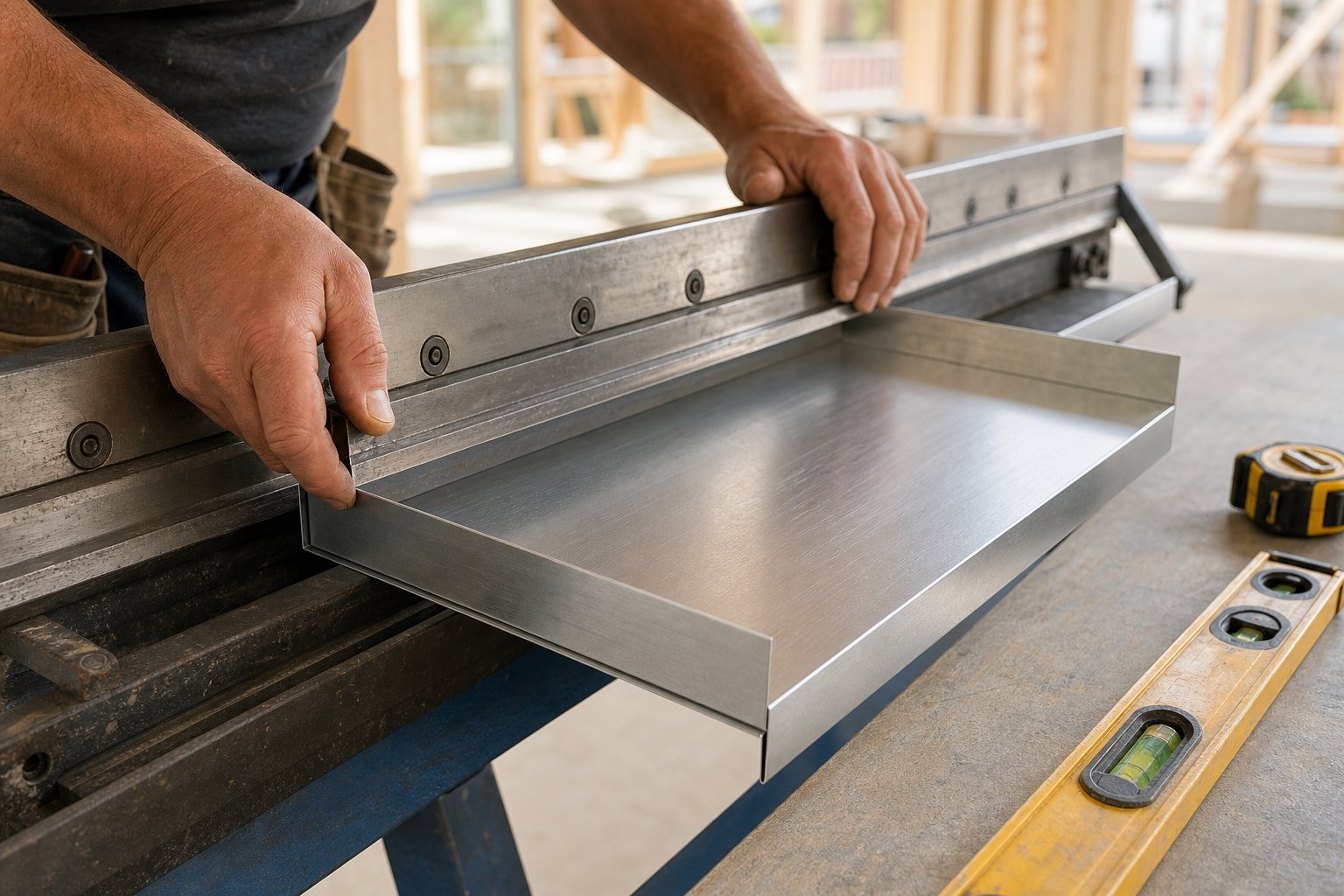 forming precise bends in aluminium sill flashing with correct end dam and back dam dimensions