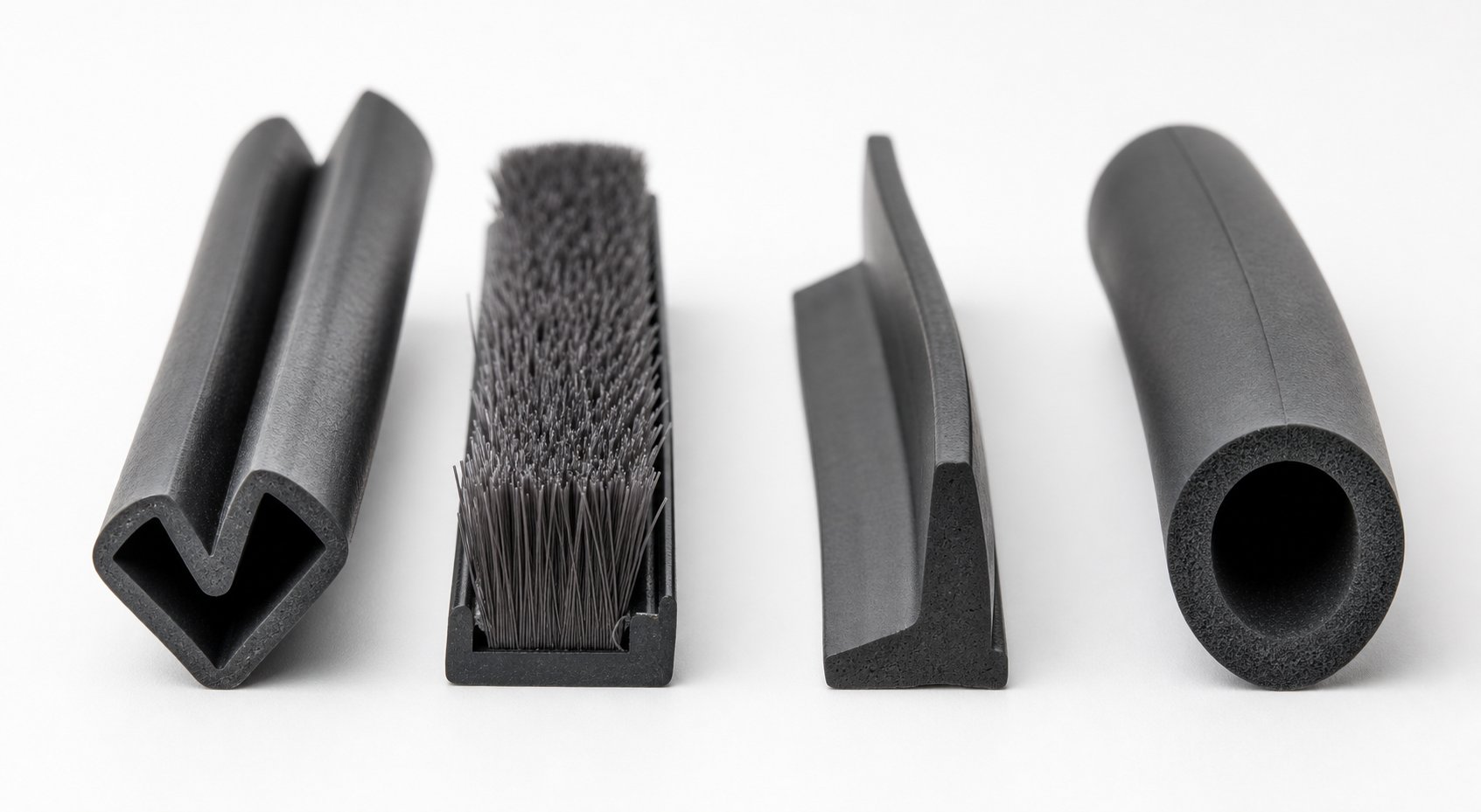four common aluminium window sealing strip profiles v strip pile brush rubber blade and compression bulb
