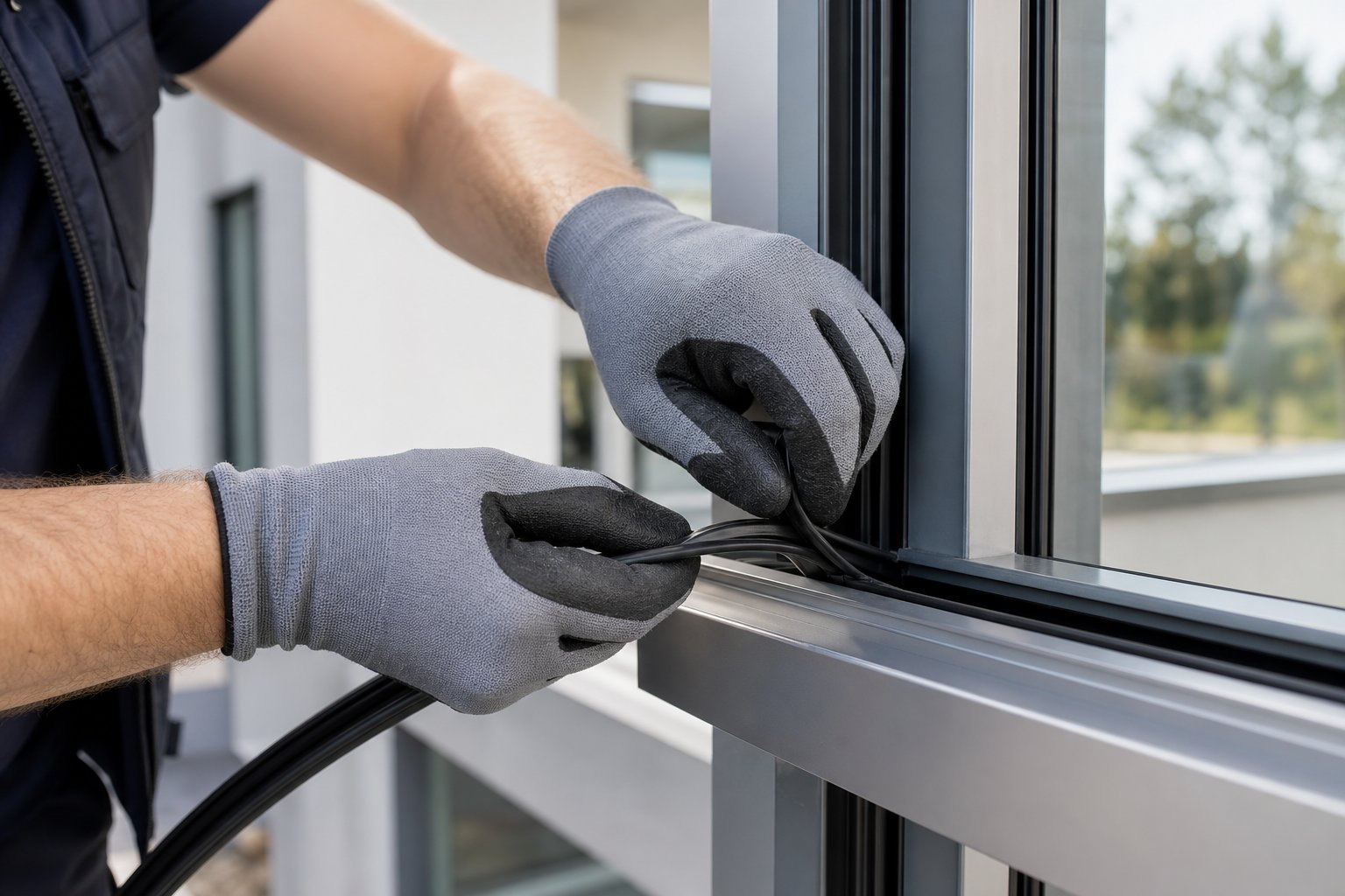 installing a replacement glazing gasket into an aluminium window frame channel using correct push in technique