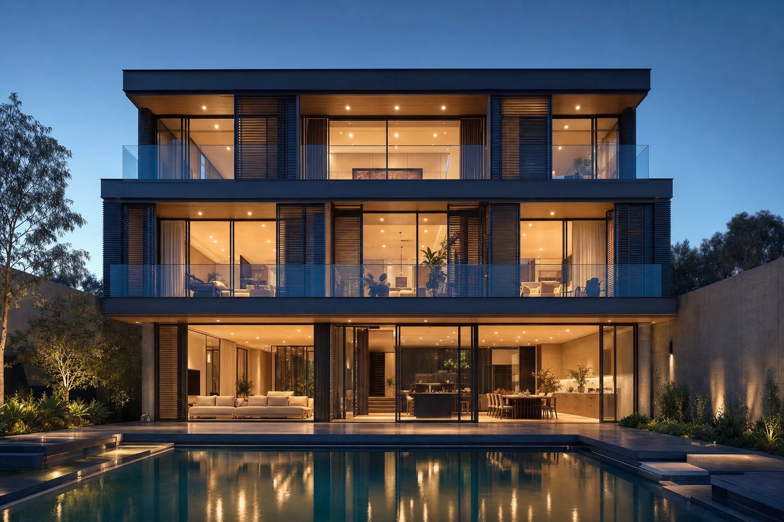 integrated aluminium louver and window system demonstrating consistent finish matching across an entire building facade
