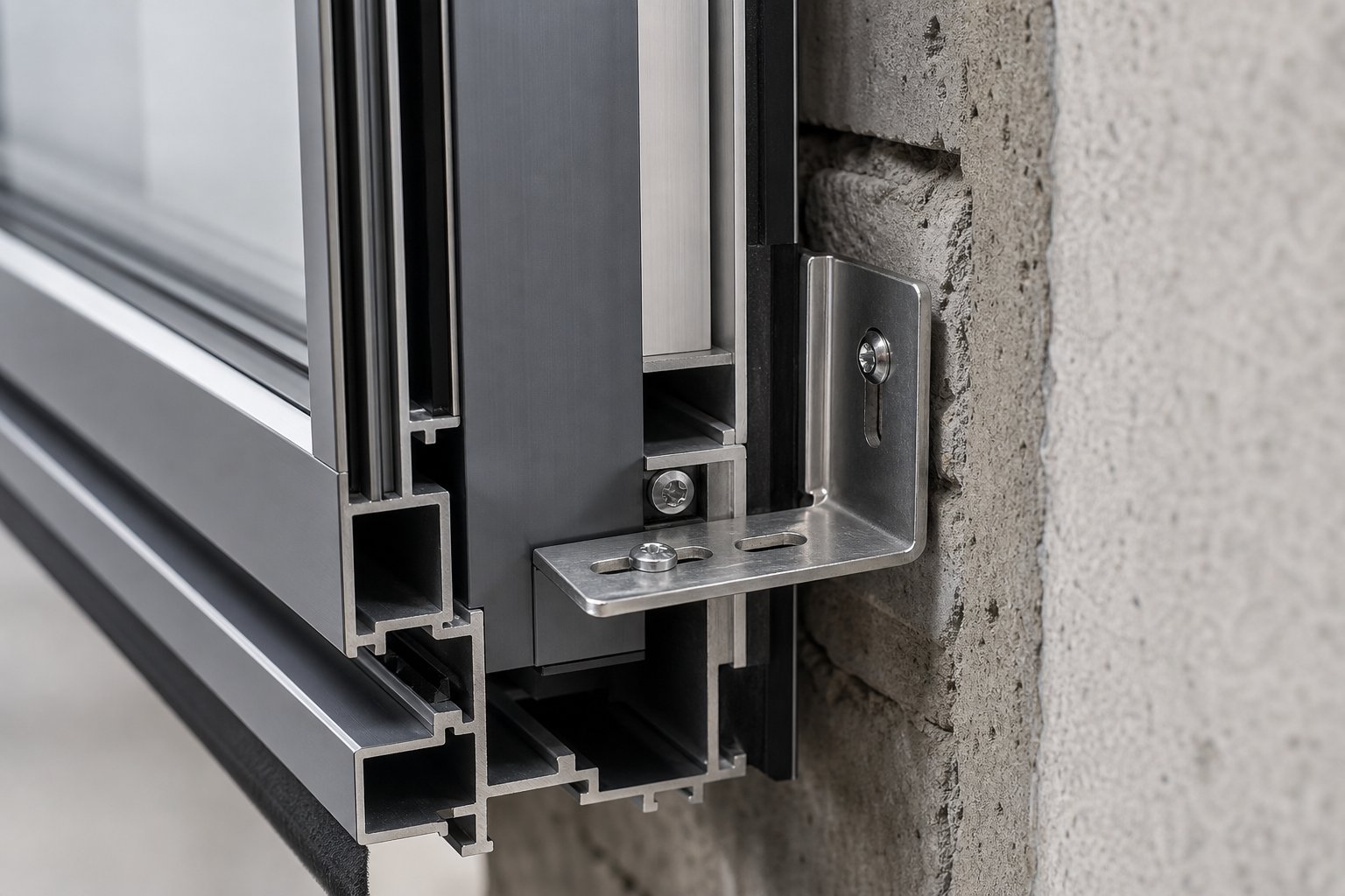 lug and cleat brackets provide three axis adjustment when anchoring aluminium frames to structural reveals