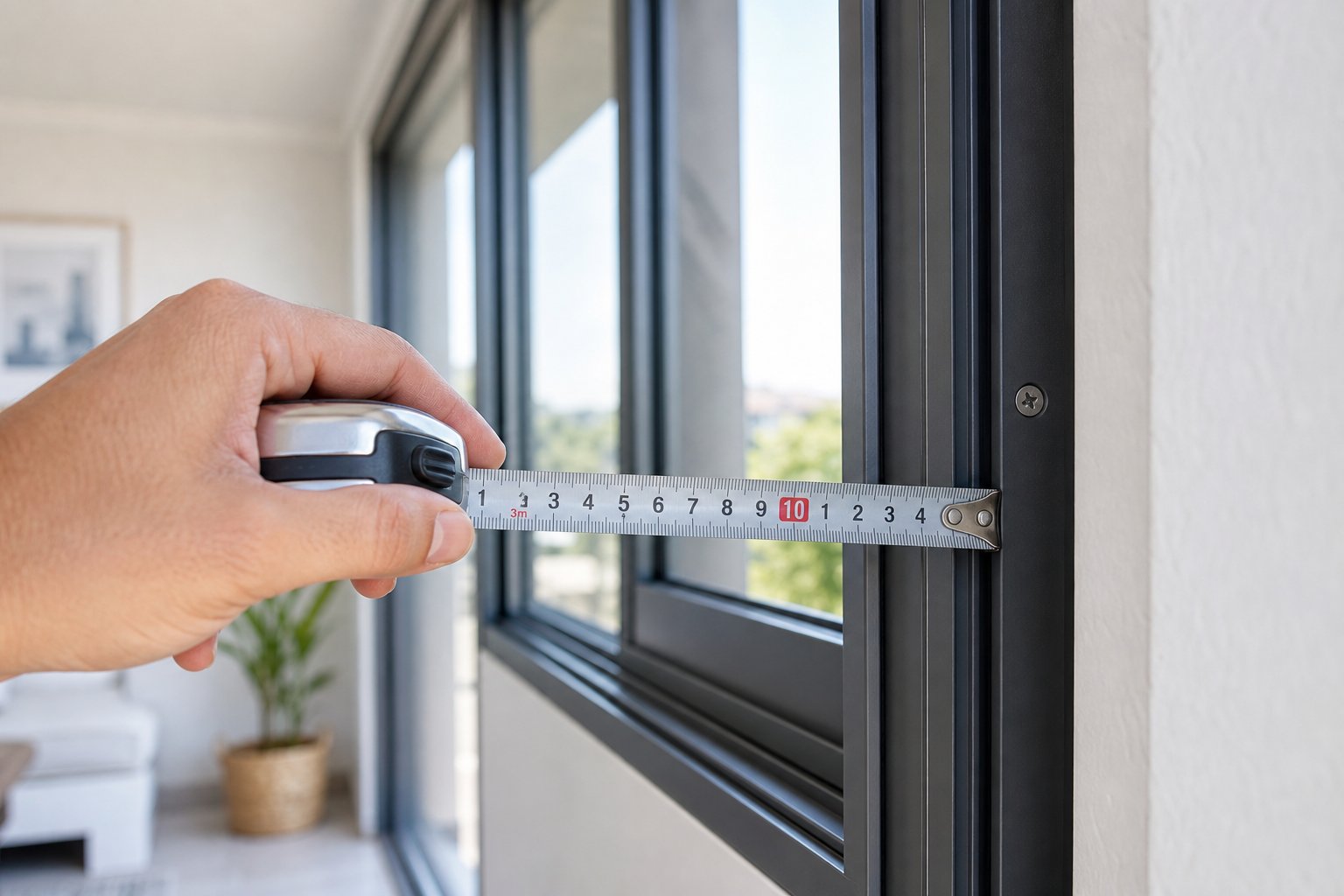 measuring an aluminium window reveal for accurate fly screen frame sizing