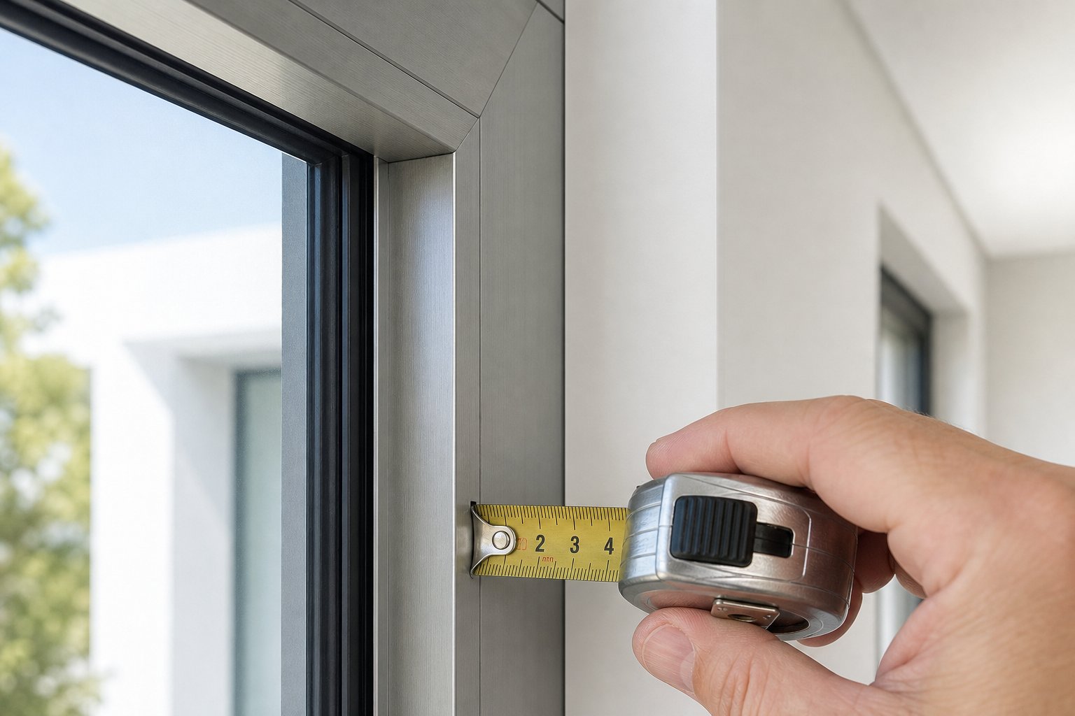 measuring the shallow rebate depth of an aluminium window frame to determine the right blind fit