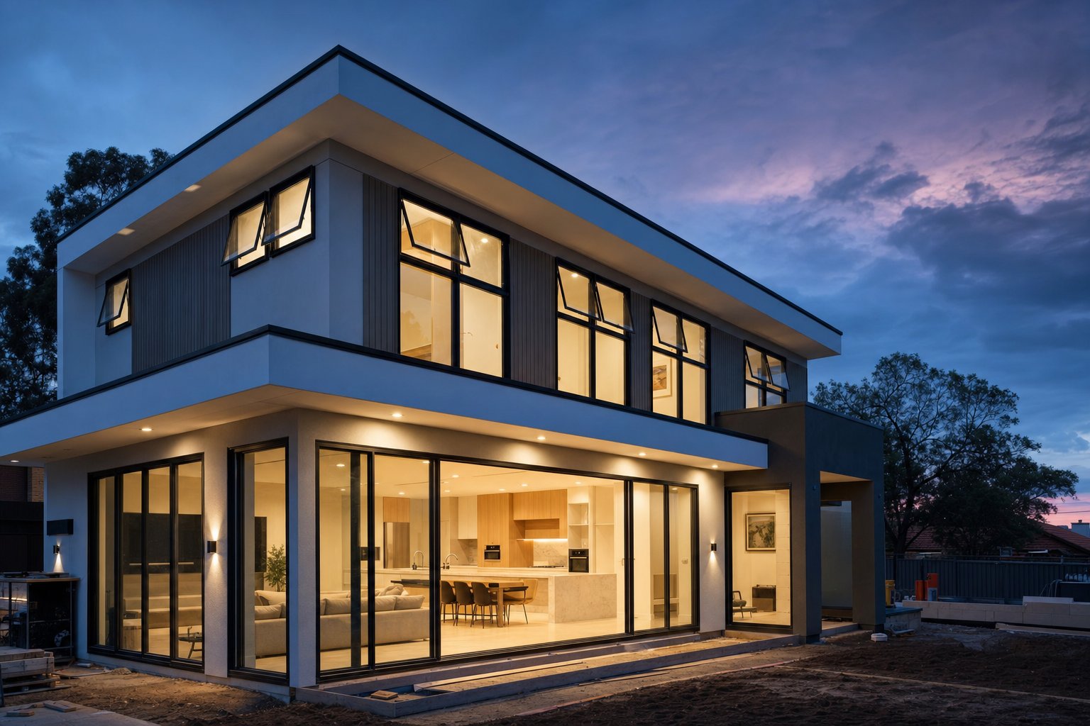 new melbourne home nearing completion with a full aluminium window package installed across both storeys