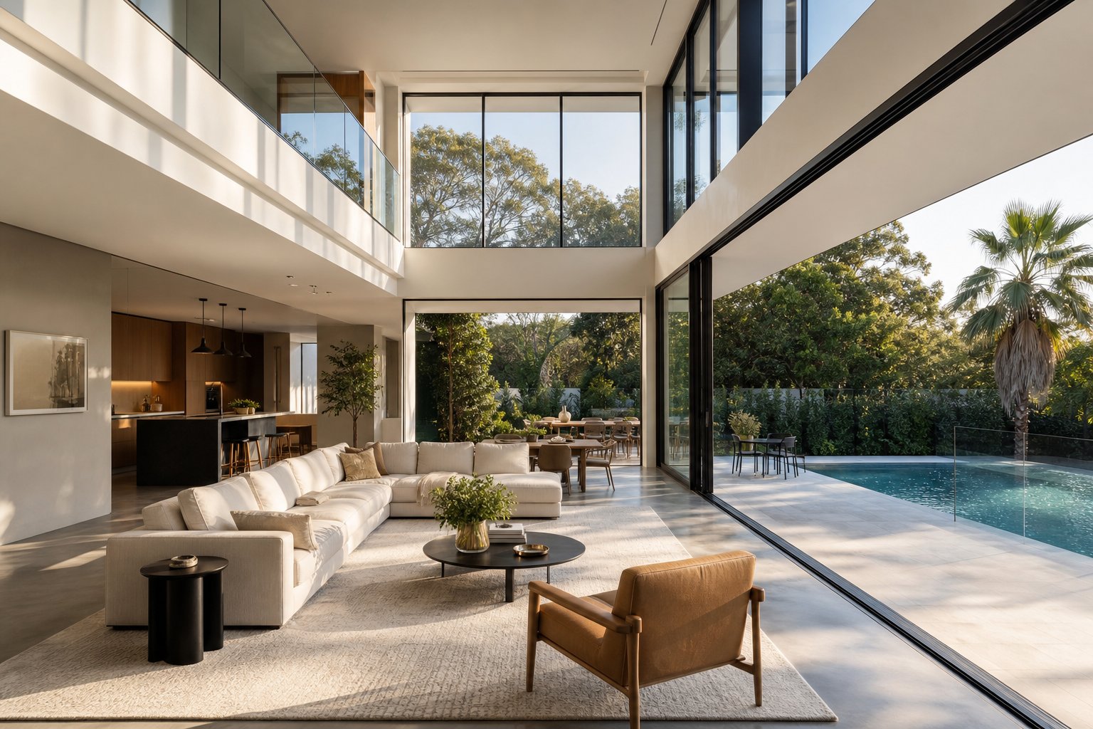 open plan living space with premium aluminium window and door systems specified for optimal ventilation and performance