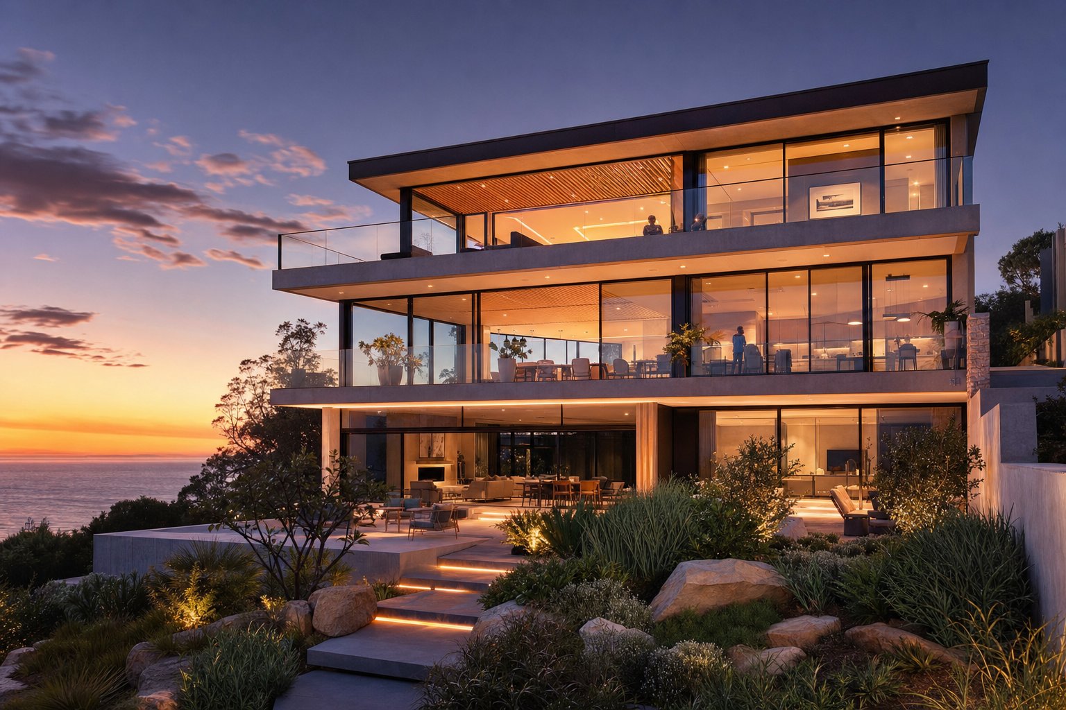 premium coastal home featuring thermally broken aluminium glazing systems designed for salt air resistance and long term performance