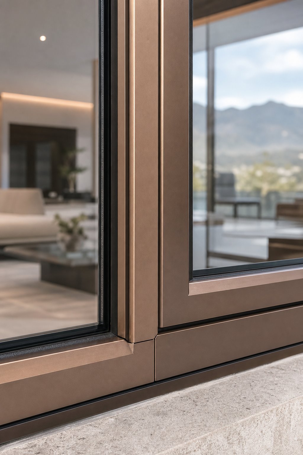 premium grade aluminium window profile with slim sightlines and architectural quality finish representing the upper pricing tier