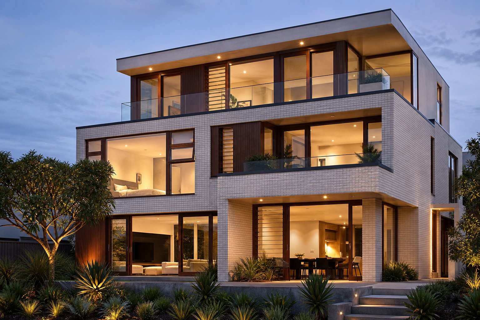 premium timber look aluminium windows across multiple configurations on a contemporary australian home