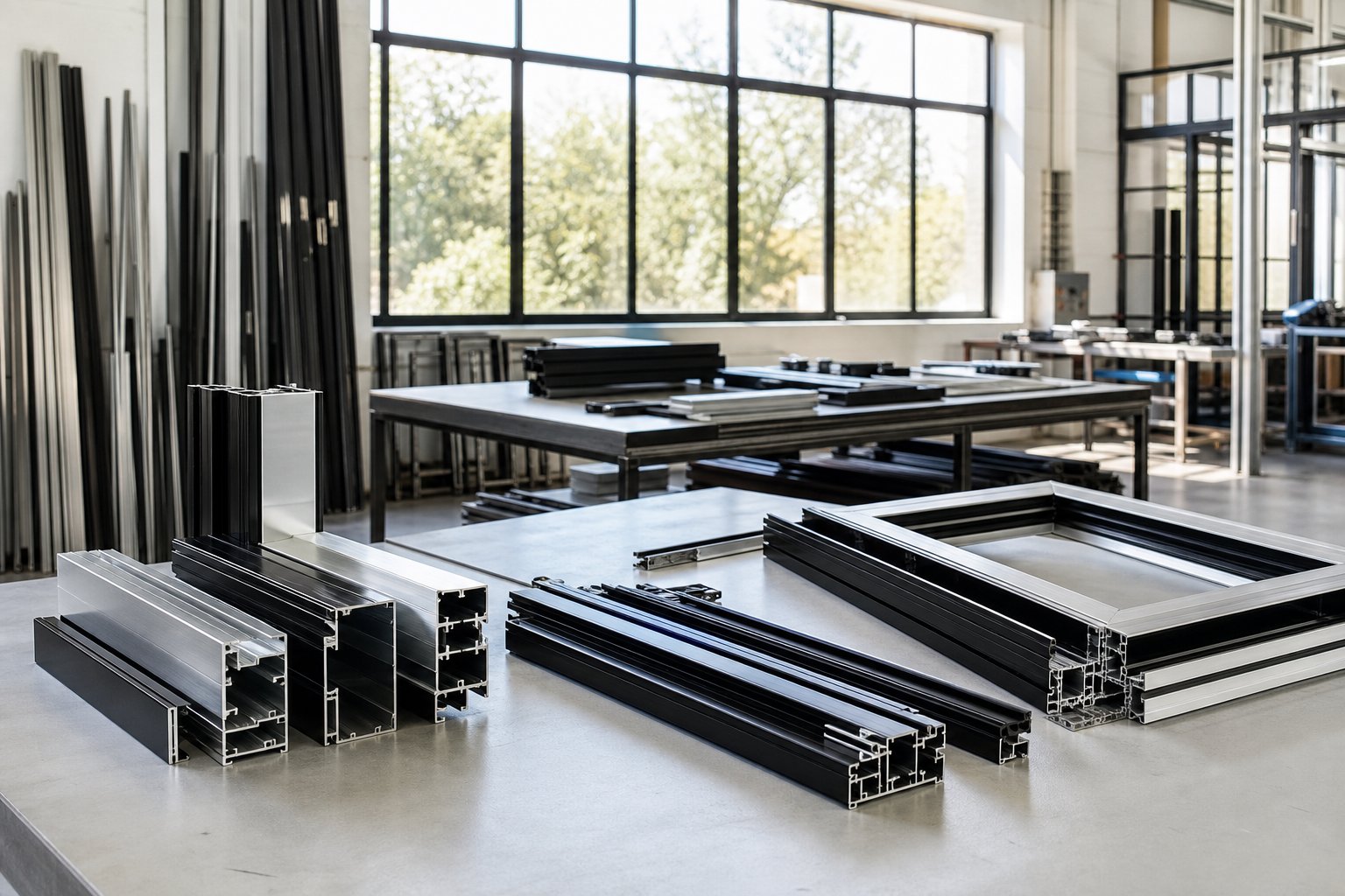 professional aluminium window fabrication workshop where custom frames are precision cut and assembled to order