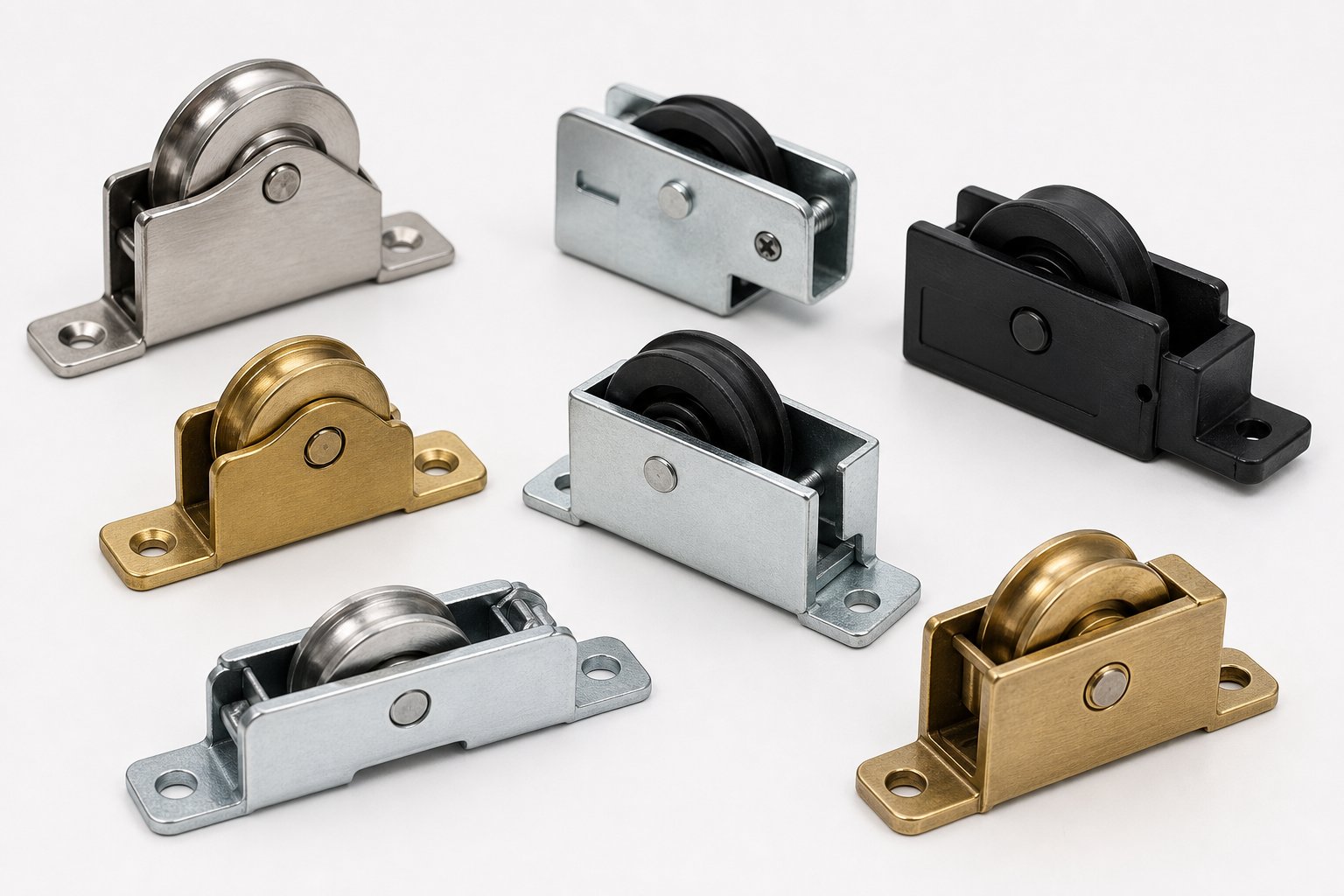 roller wheel materials range from quiet nylon to heavy duty stainless steel for different applications