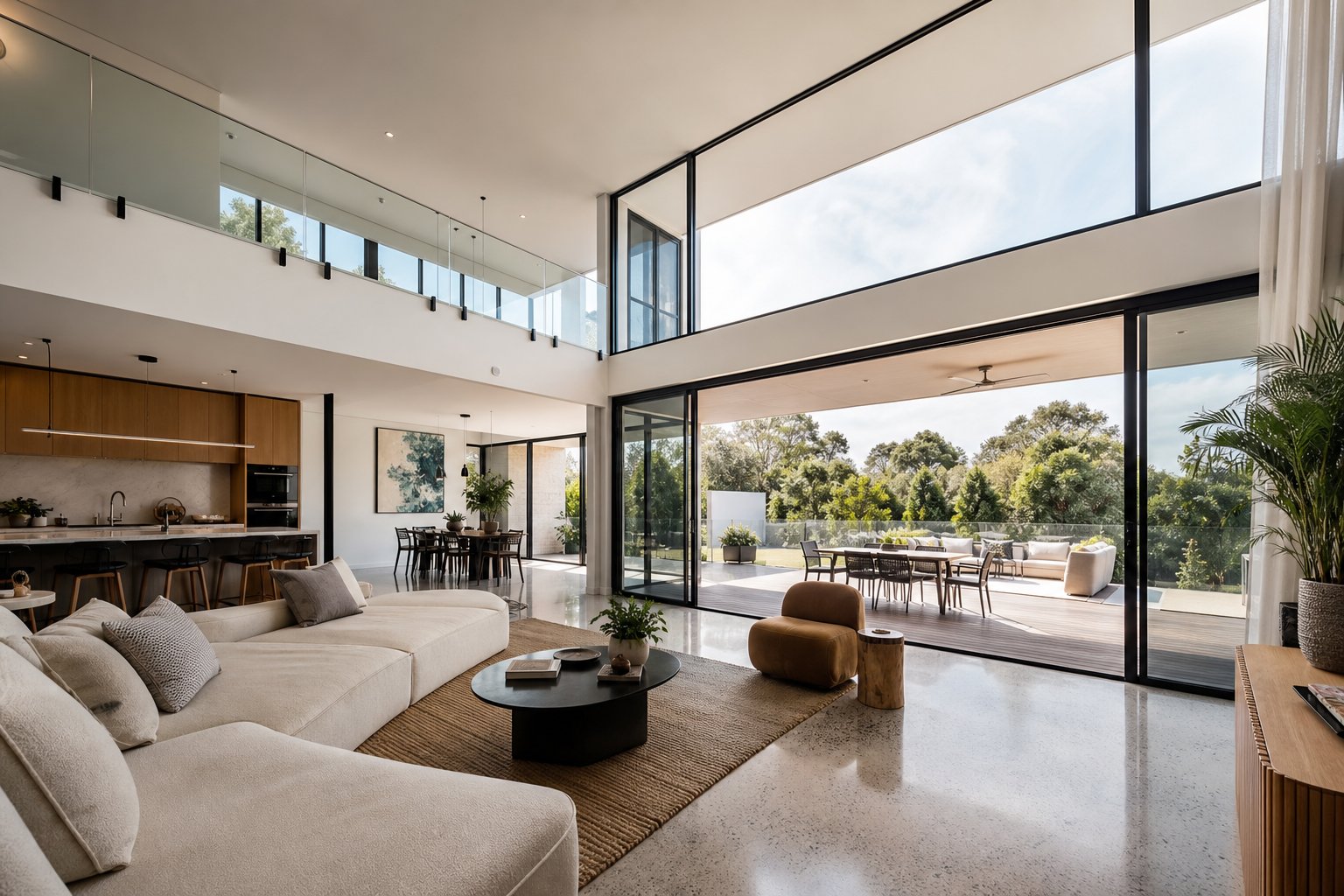slim aluminium frames enabling seamless indoor outdoor living in a contemporary australian home