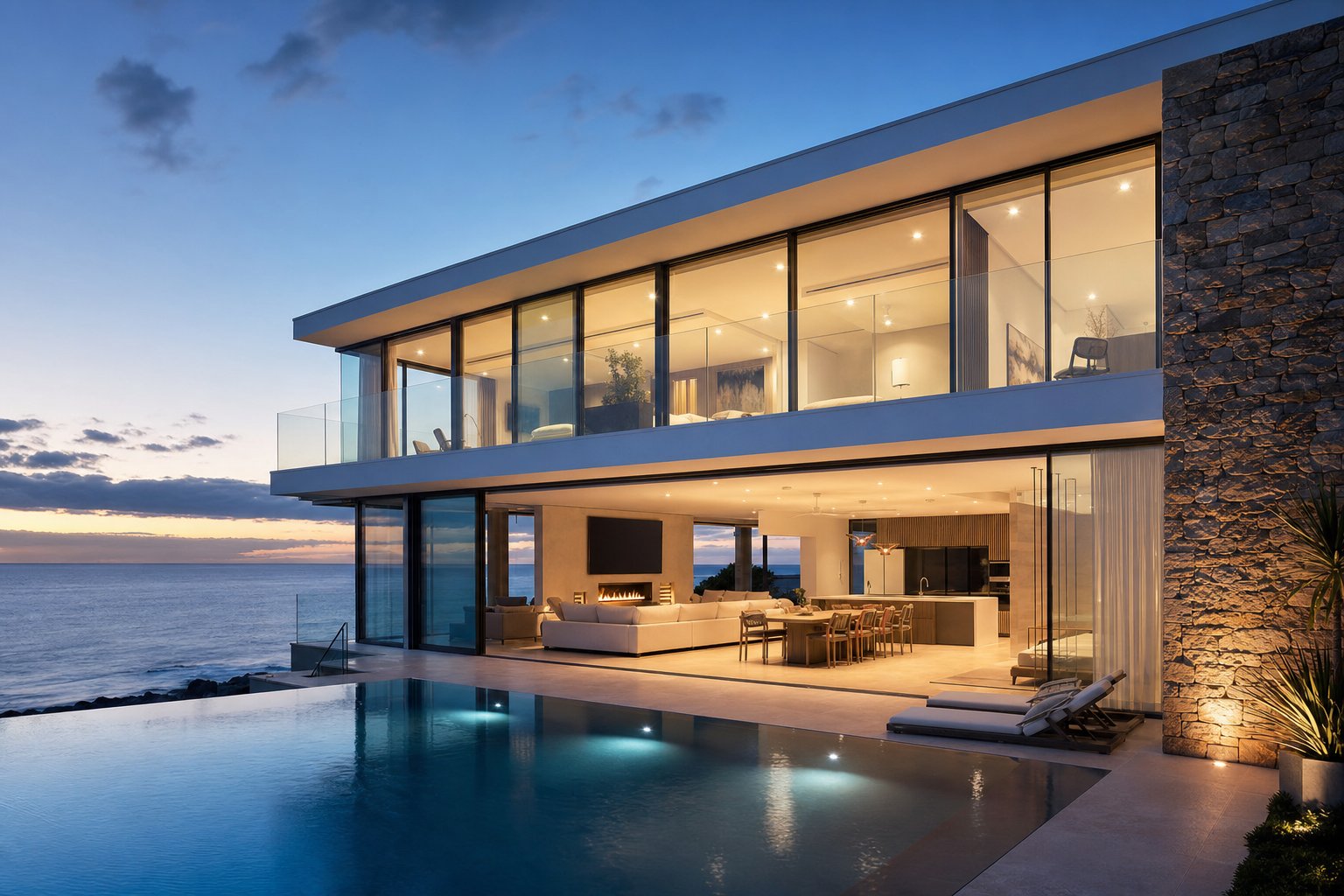 slim aluminium window frames maximise glass area and ocean views on a coastal australian home