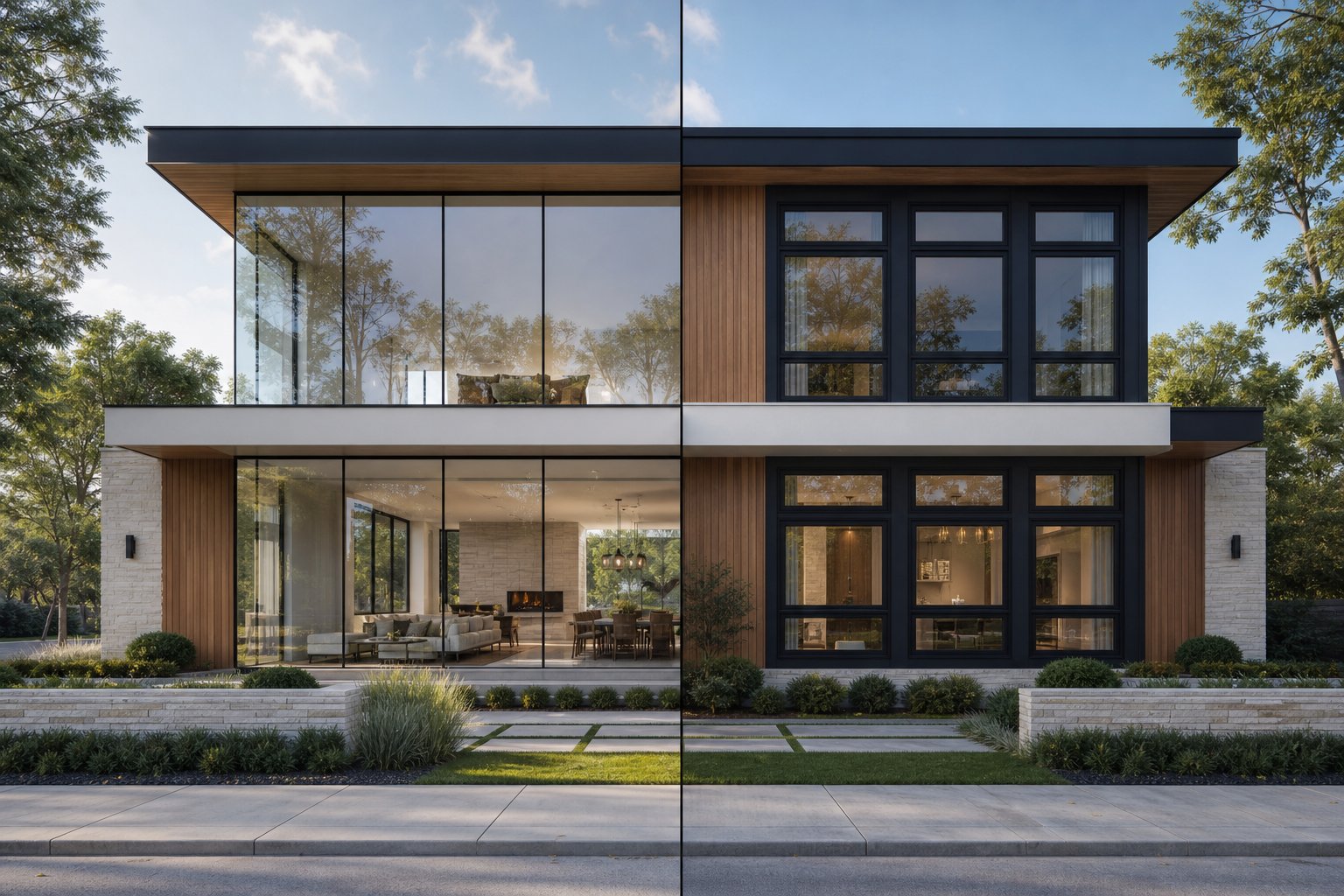 slim aluminium window frames maximising glass area compared to thicker alternative frame materials on a modern home