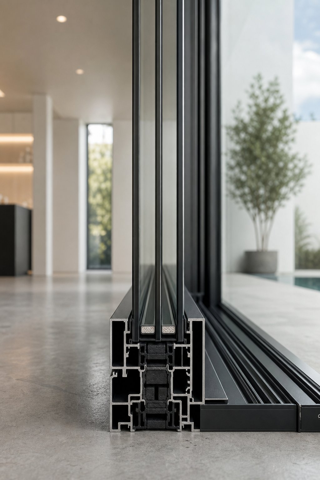 slim profile thermally broken aluminium window frame demonstrating minimal sightlines in a modern residential setting