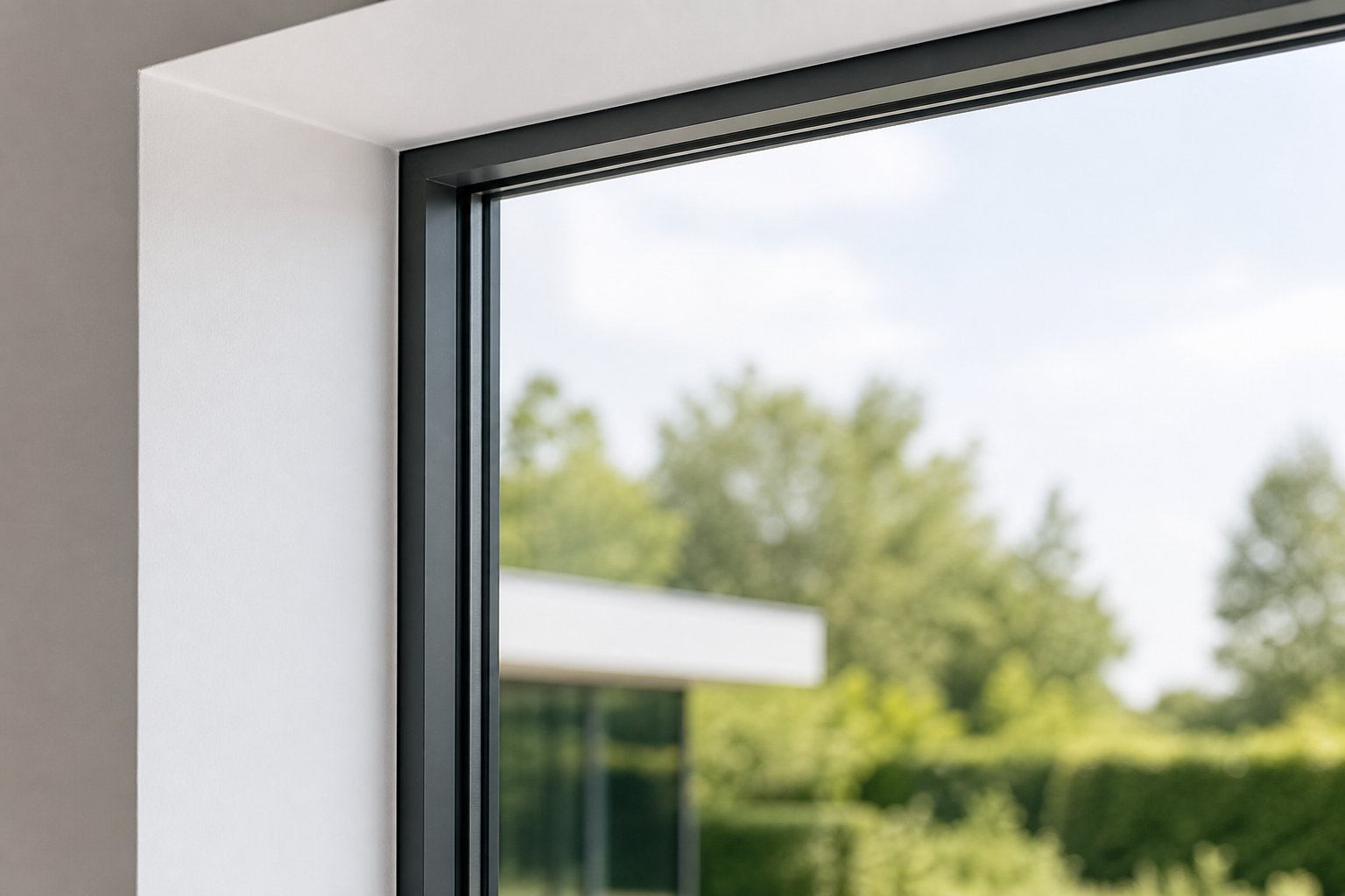 slimline aluminium window frame demonstrating the minimal sightlines that maximise natural light and glass area