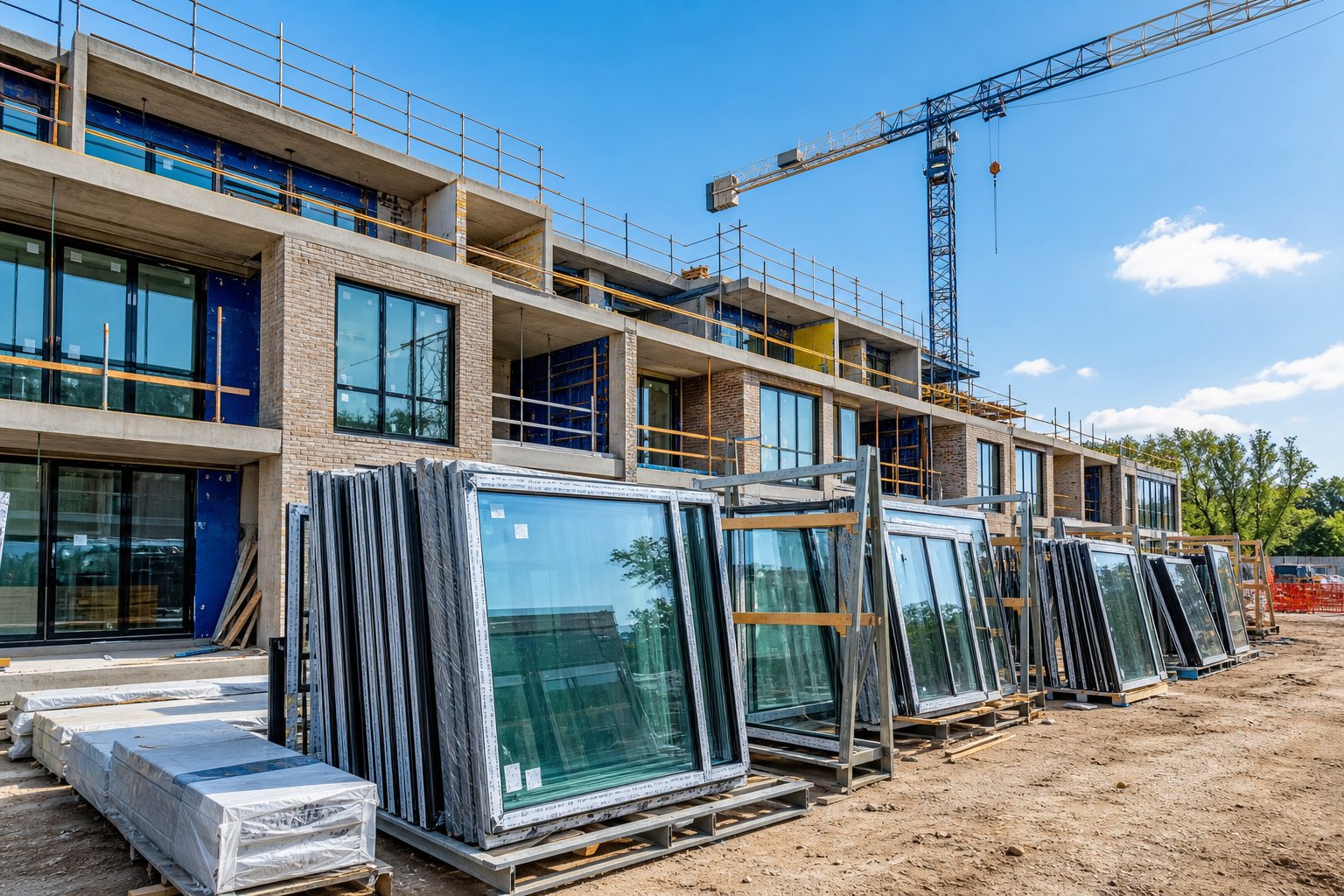 staged delivery of aluminium window units to a melbourne residential development coordinated with the construction program