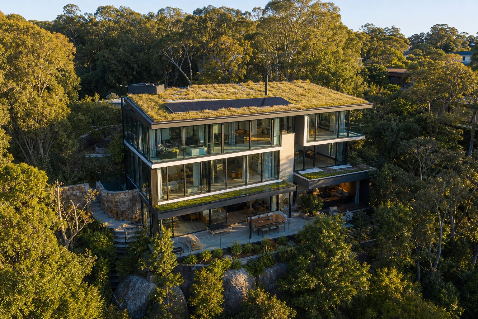 sustainable modern home integrating recyclable aluminium composite windows with eco conscious architectural design