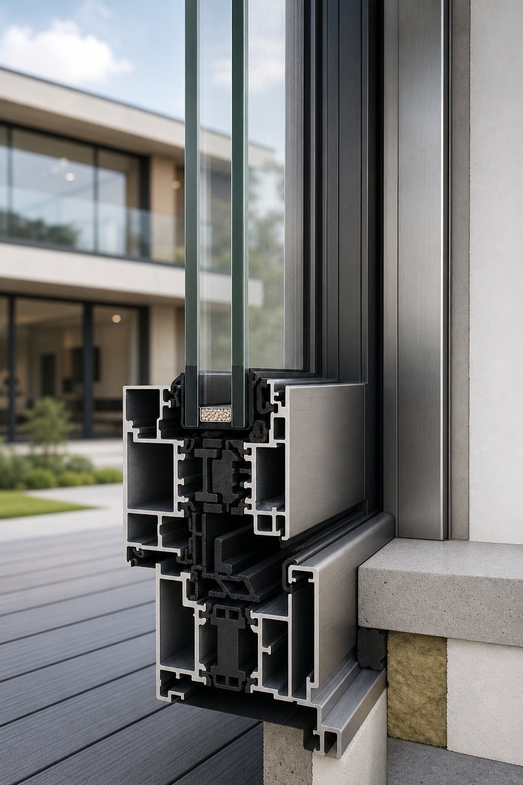 thermal break technology separates interior and exterior aluminium profiles to reduce heat transfer through the frame