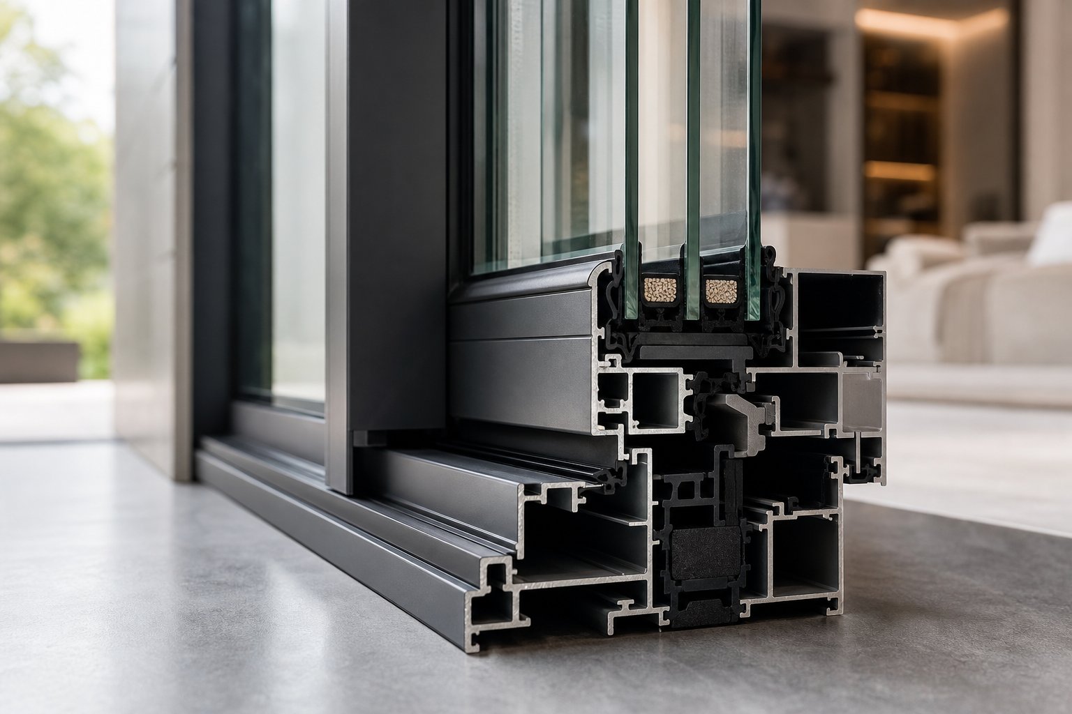 thermally broken aluminium window profile detail showing the engineered depth and precision gasket seals of architectural grade systems