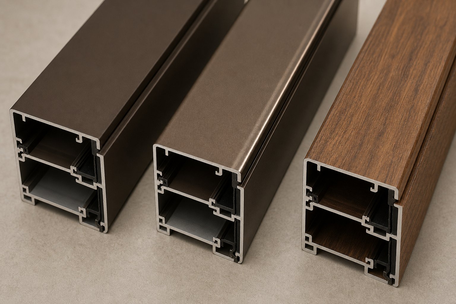 three brown aluminium finishing methods compared powder coating anodisation and wood grain lamination