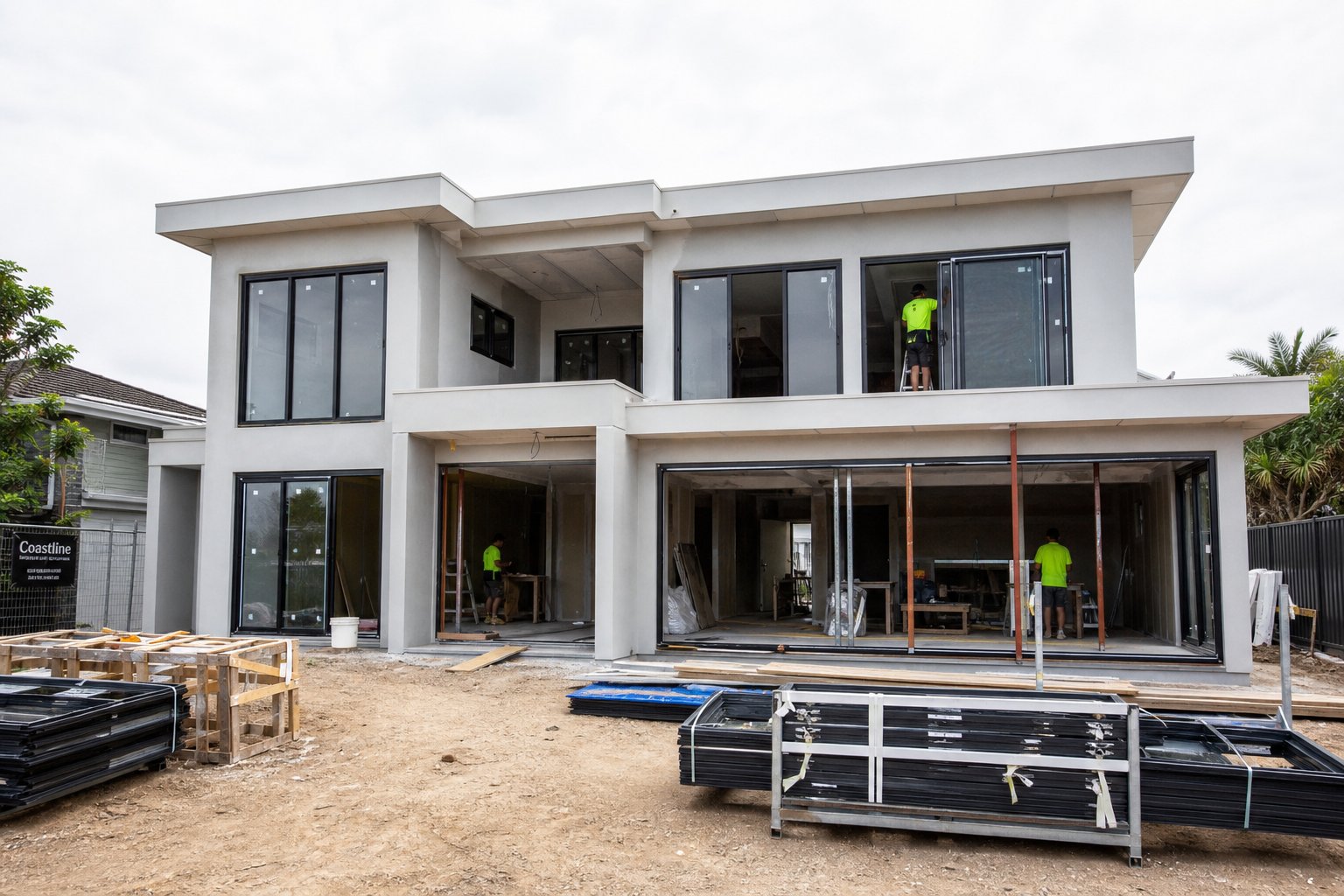 whole house aluminium window and door installation on a new australian residential build