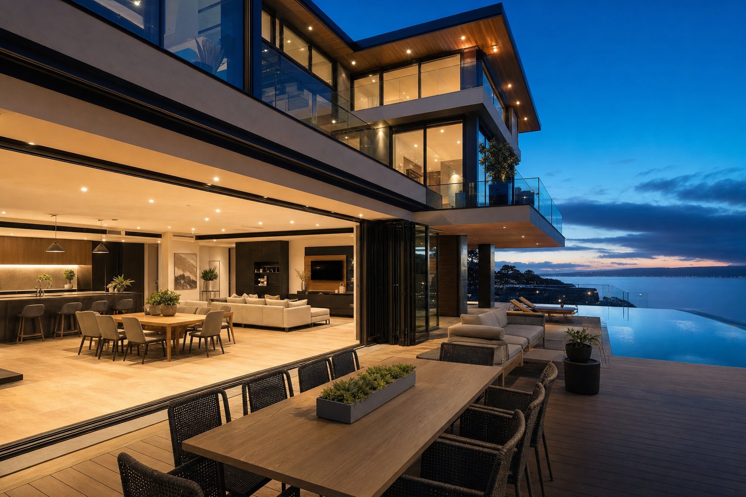 aluminium bi fold doors fully opened to create seamless indoor outdoor living on a modern australian home