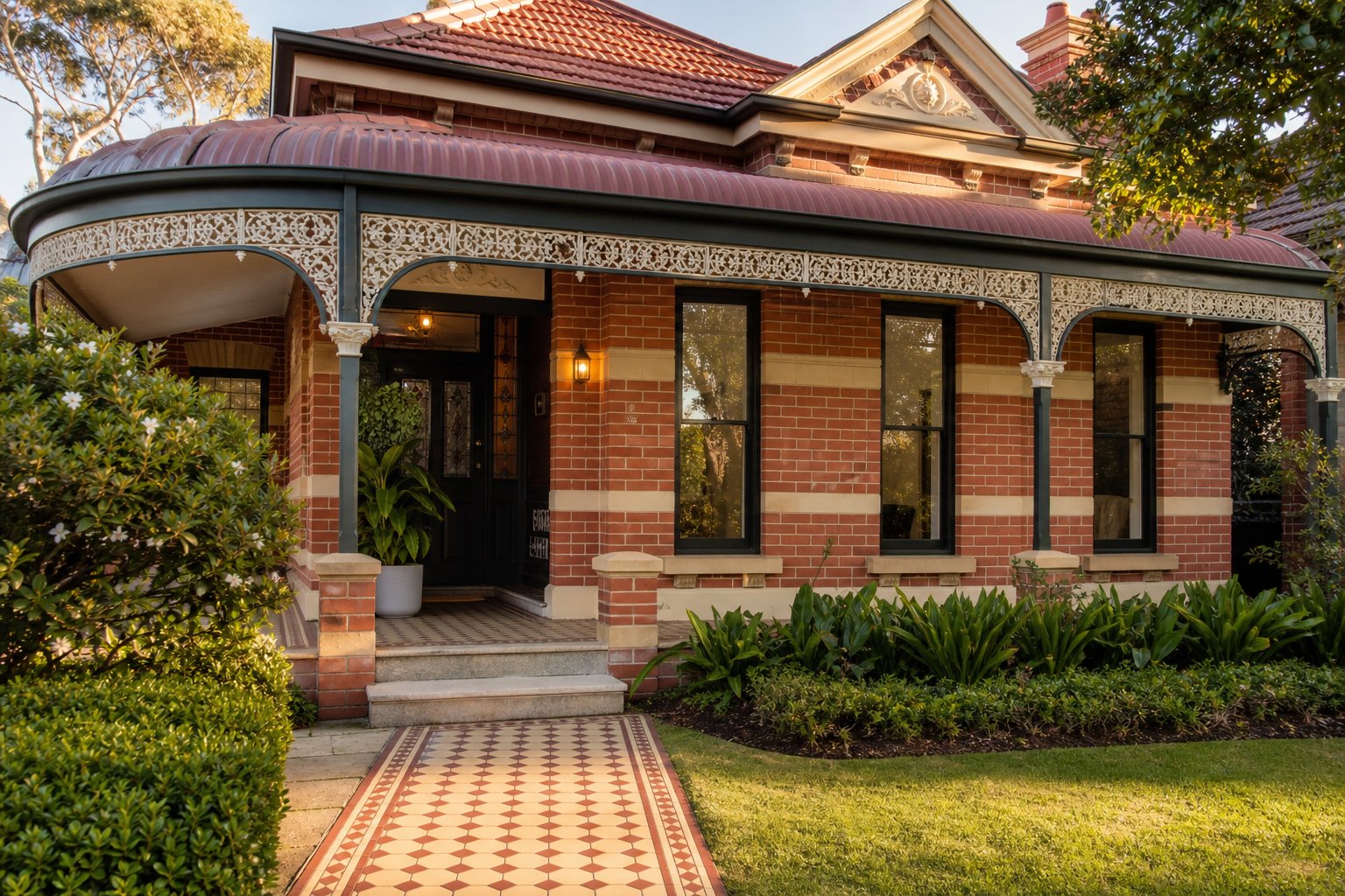 aluminium flush casement windows replicating traditional timber proportions on a restored federation era australian home