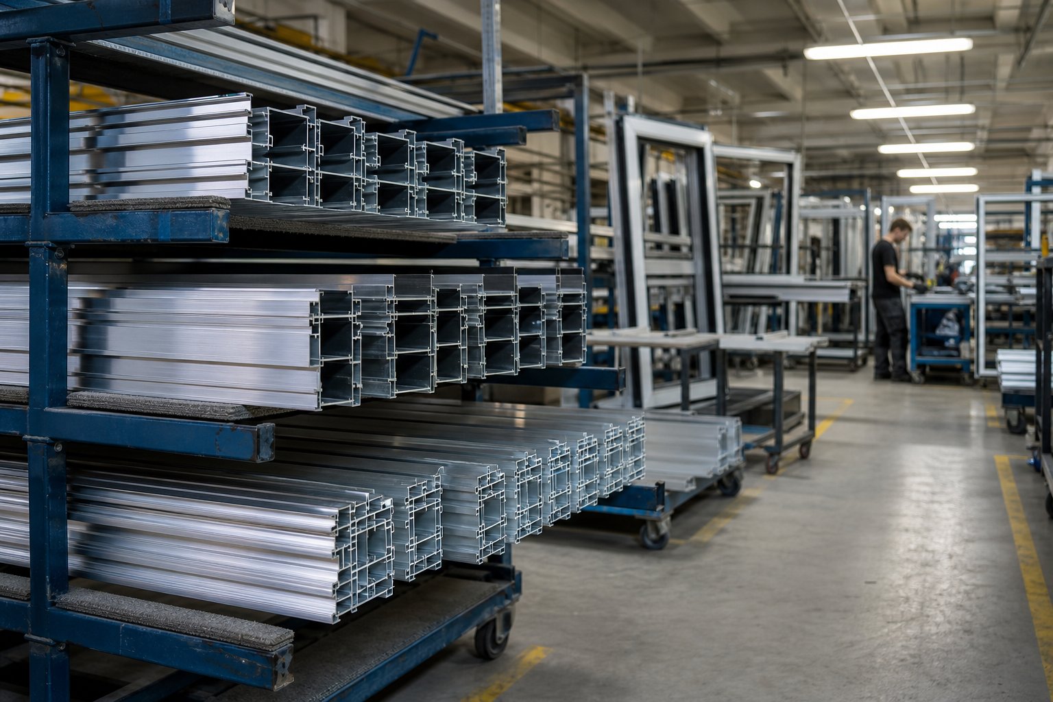 aluminium window frame profiles during the manufacturing process in a quality controlled production facility