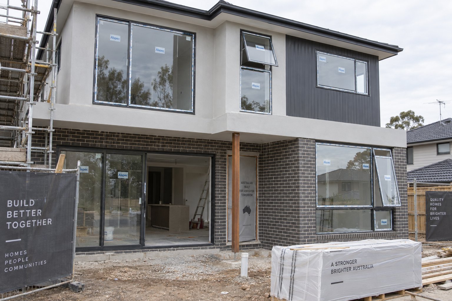 aluminium window frames being installed across a new build australian home during construction