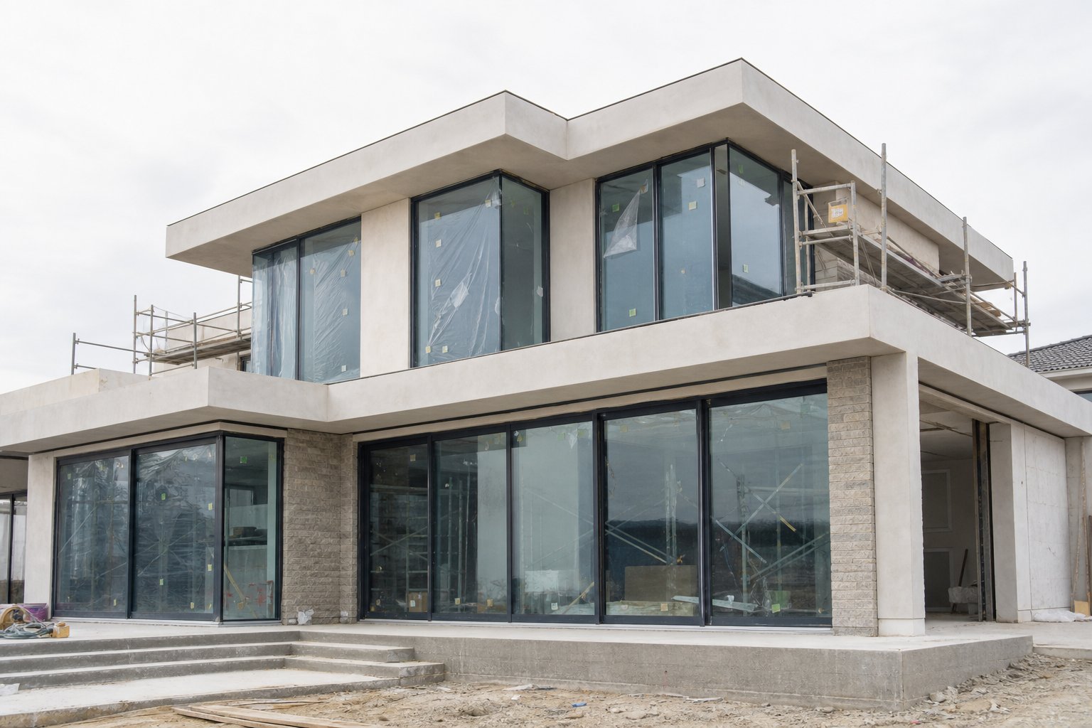 aluminium window frames being installed on a contemporary residential project during the delivery and fit out stage