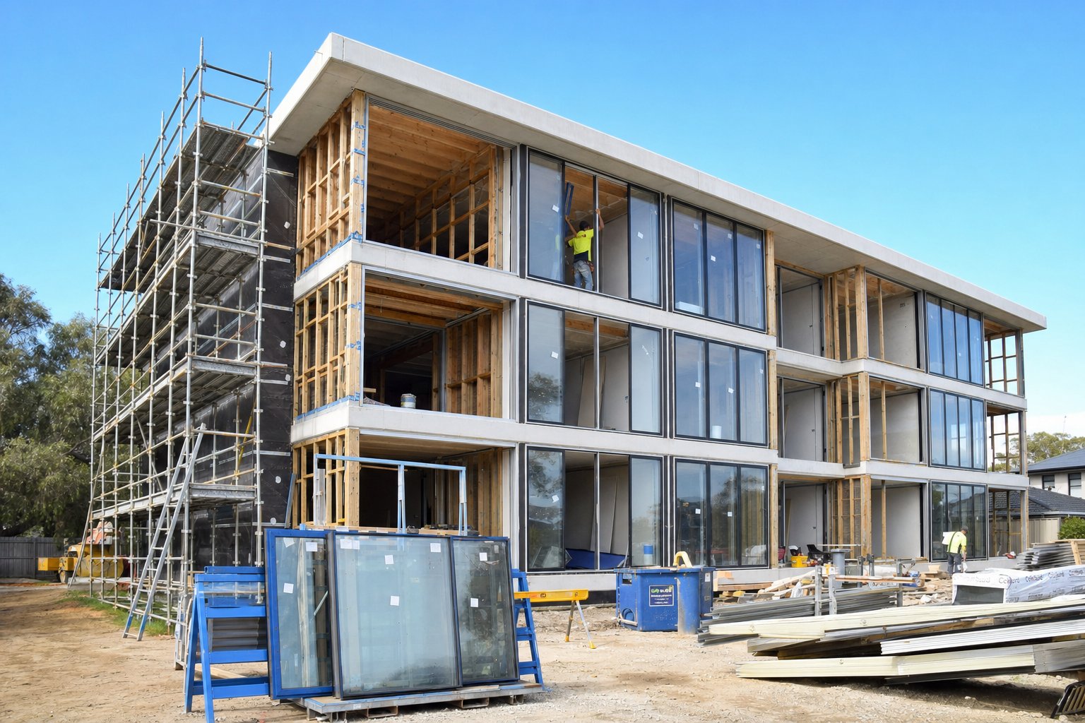 aluminium window installation during a new build project in canberra's residential sector