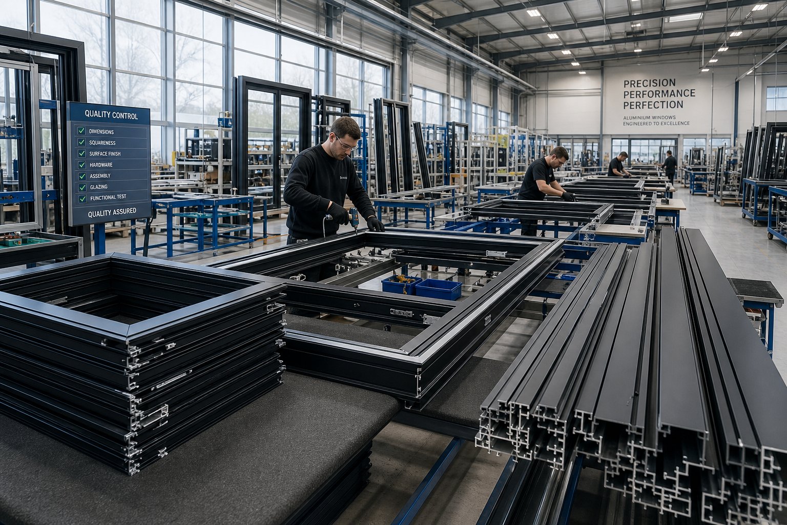 aluminium window manufacturing facility with quality controlled production supporting reliable project delivery timelines