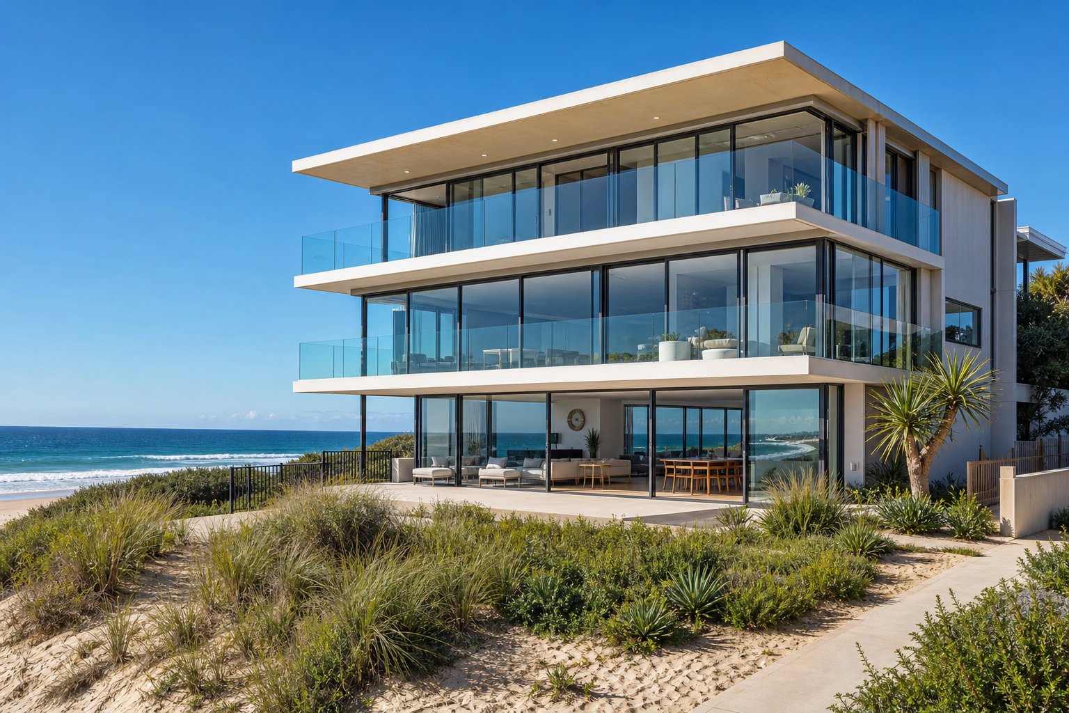 anodised aluminium window frames on a coastal australian home built to withstand salt spray and intense uv exposure